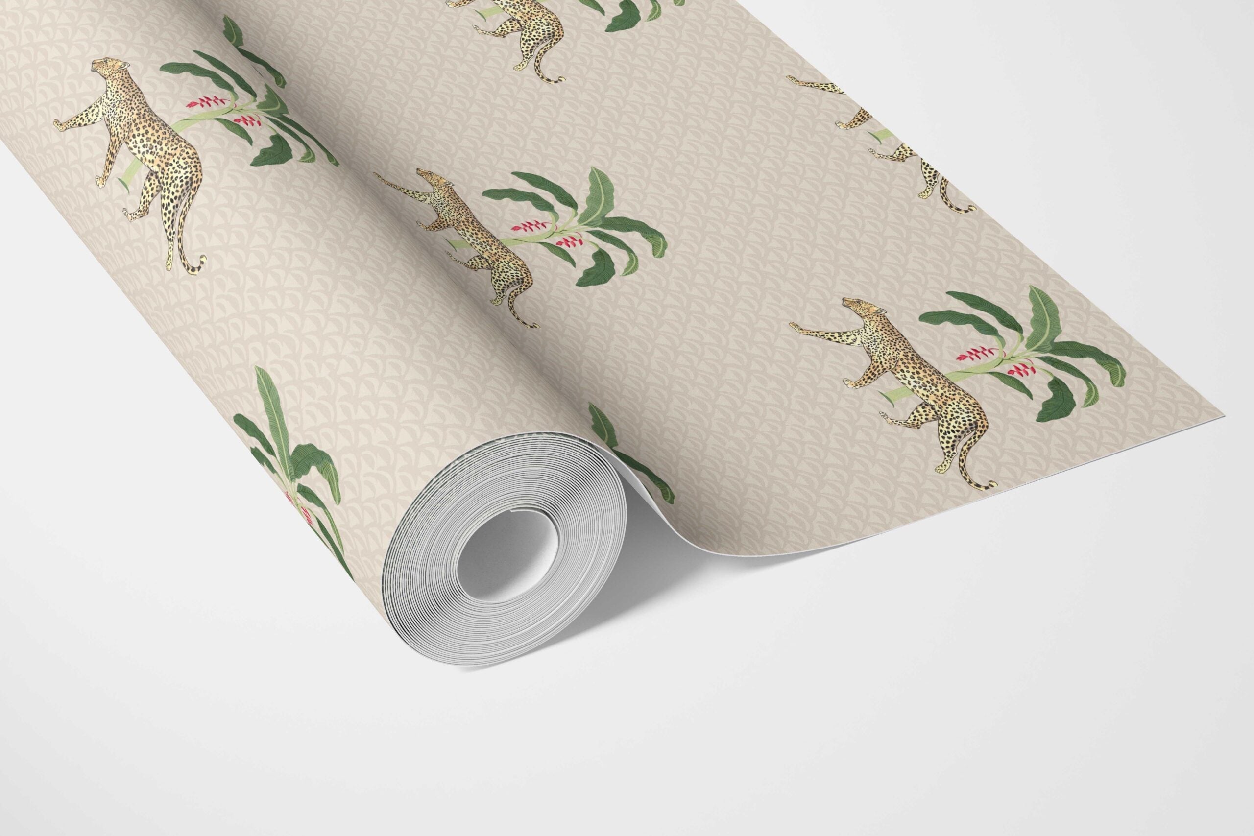 Leopard Animal Print Bathroom Wallpaper (Beige/ Tan/ Green/ Red)