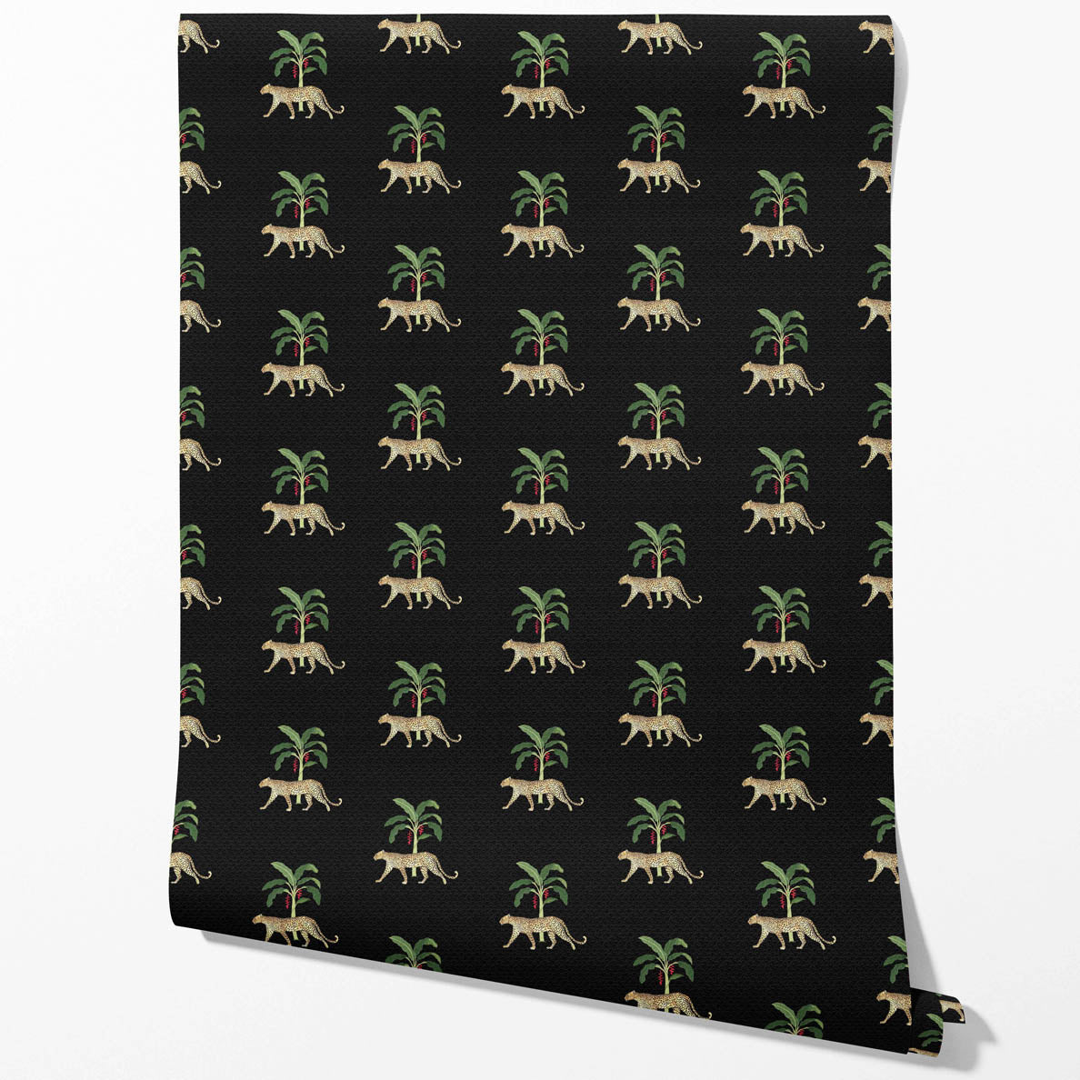 Leopard Animal Print Traditional Wallpaper (Black/ Tan/ Red/ Green)