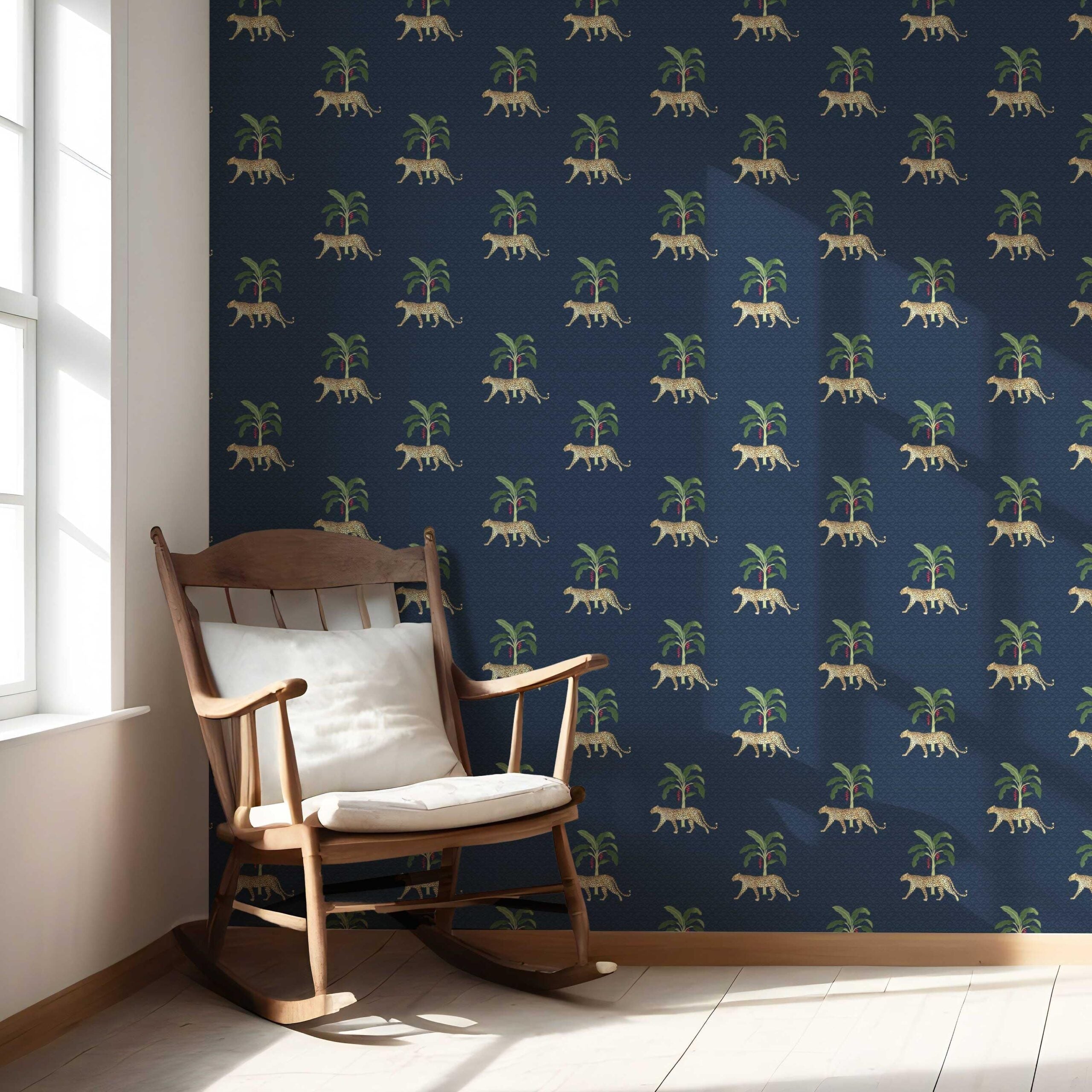 Leopard Animal Print Nursery Wallpaper Sample (Navy Blue/ Green/ Red/ Tan)