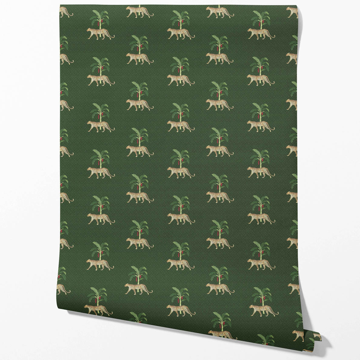 Leopard Animal Print Traditional Wallpaper (Green/ Red/ Tan)
