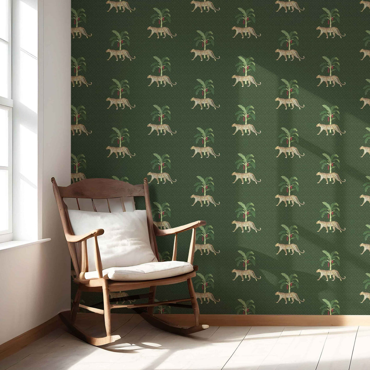 Leopard Animal Print Nursery Wallpaper Sample (Green/ Red/ Tan)