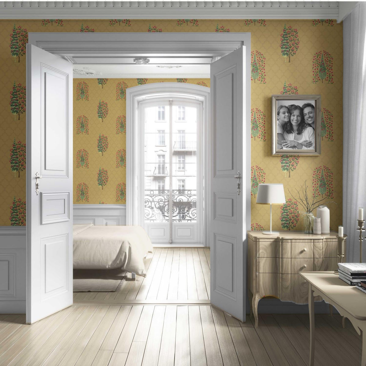 Botanical/ Floral Print Living Room Wallpaper (Yellow/ Pink/ Green)