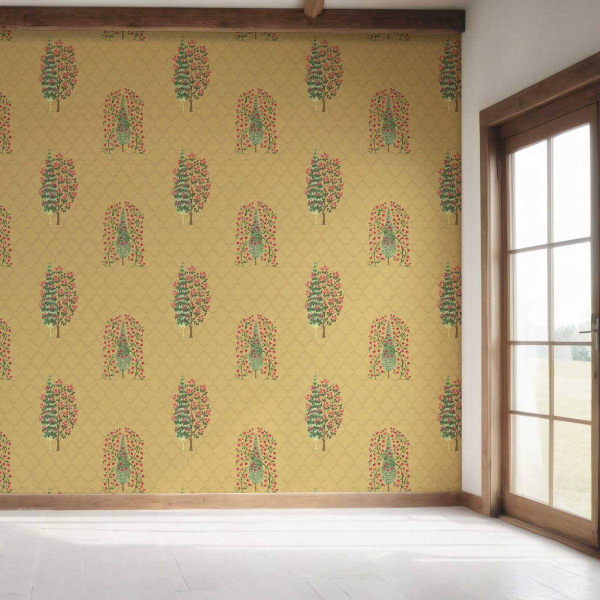 Botanical/ Floral Print Bedroom Wallpaper (Yellow/ Pink/ Green)