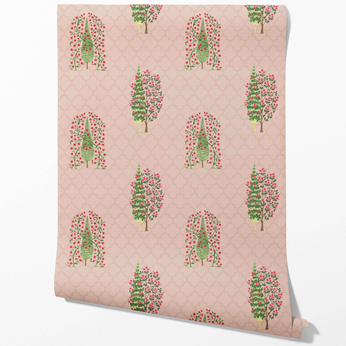 Botanical/ Floral Print Kitchen Wallpaper Sample (Blush Pink/ Green)