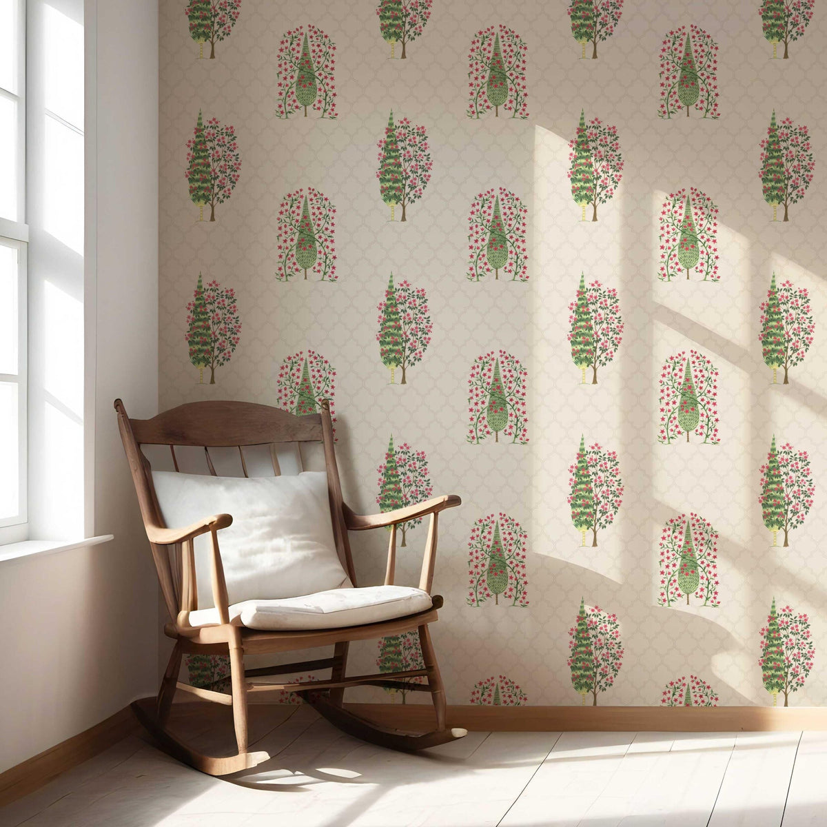 Botanical/ Floral Print Nursery Wallpaper Sample (Beige/ Pink/ Green)