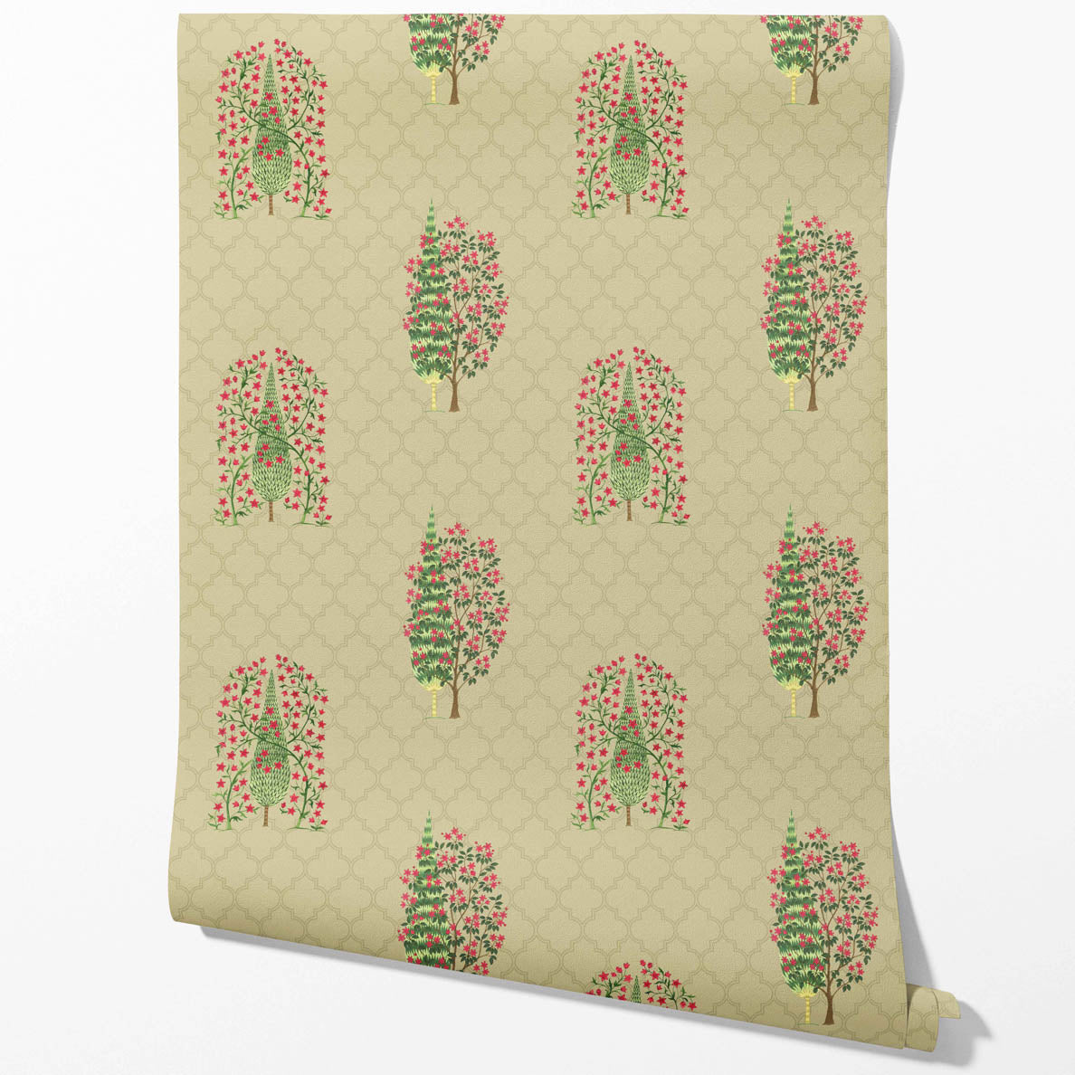 Botanical/ Floral Print Kitchen Wallpaper Sample (Olive Green/ Pink)