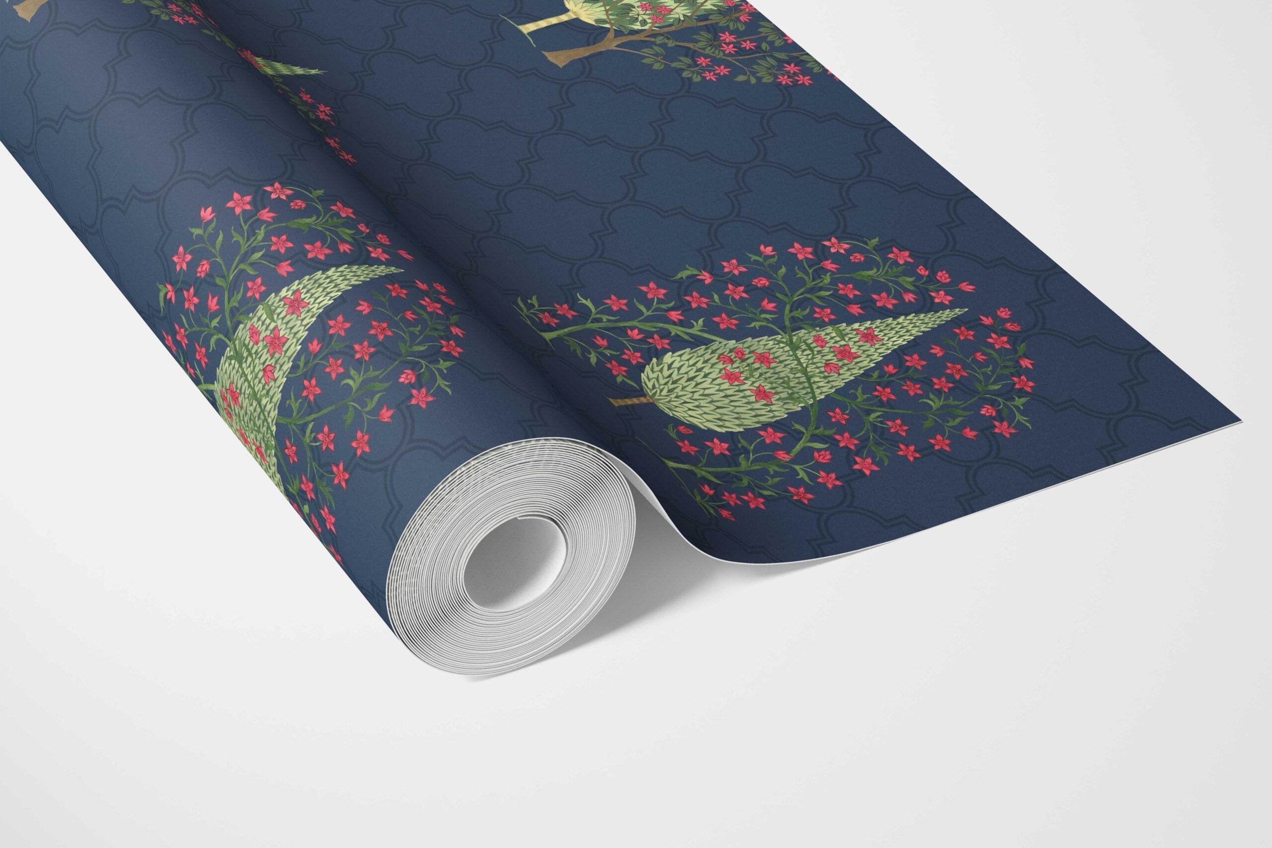 Botanical/ Floral Print Bathroom Wallpaper (Navy Blue/ Pink/ Green)