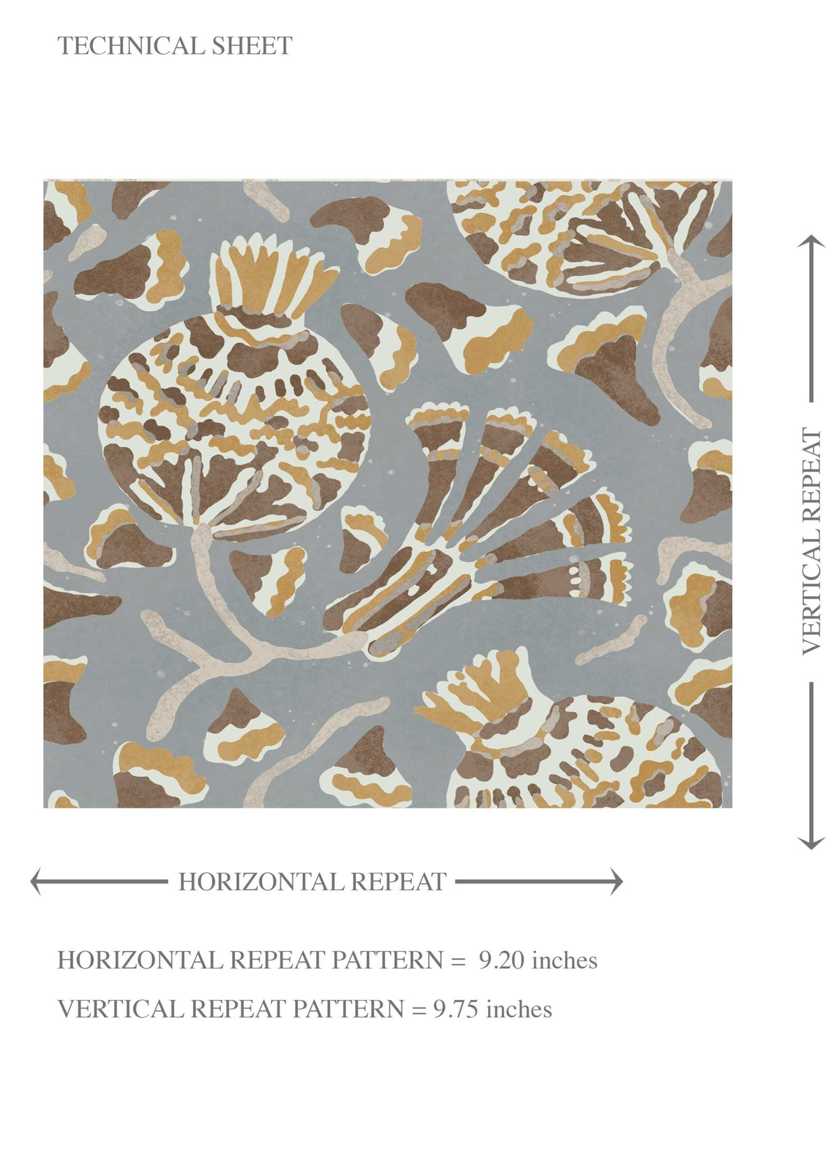 Modern Floral/ Botanical Kids Room Wallpaper Sample (Blue-Gray/ Brown/ Gold/ Beige)