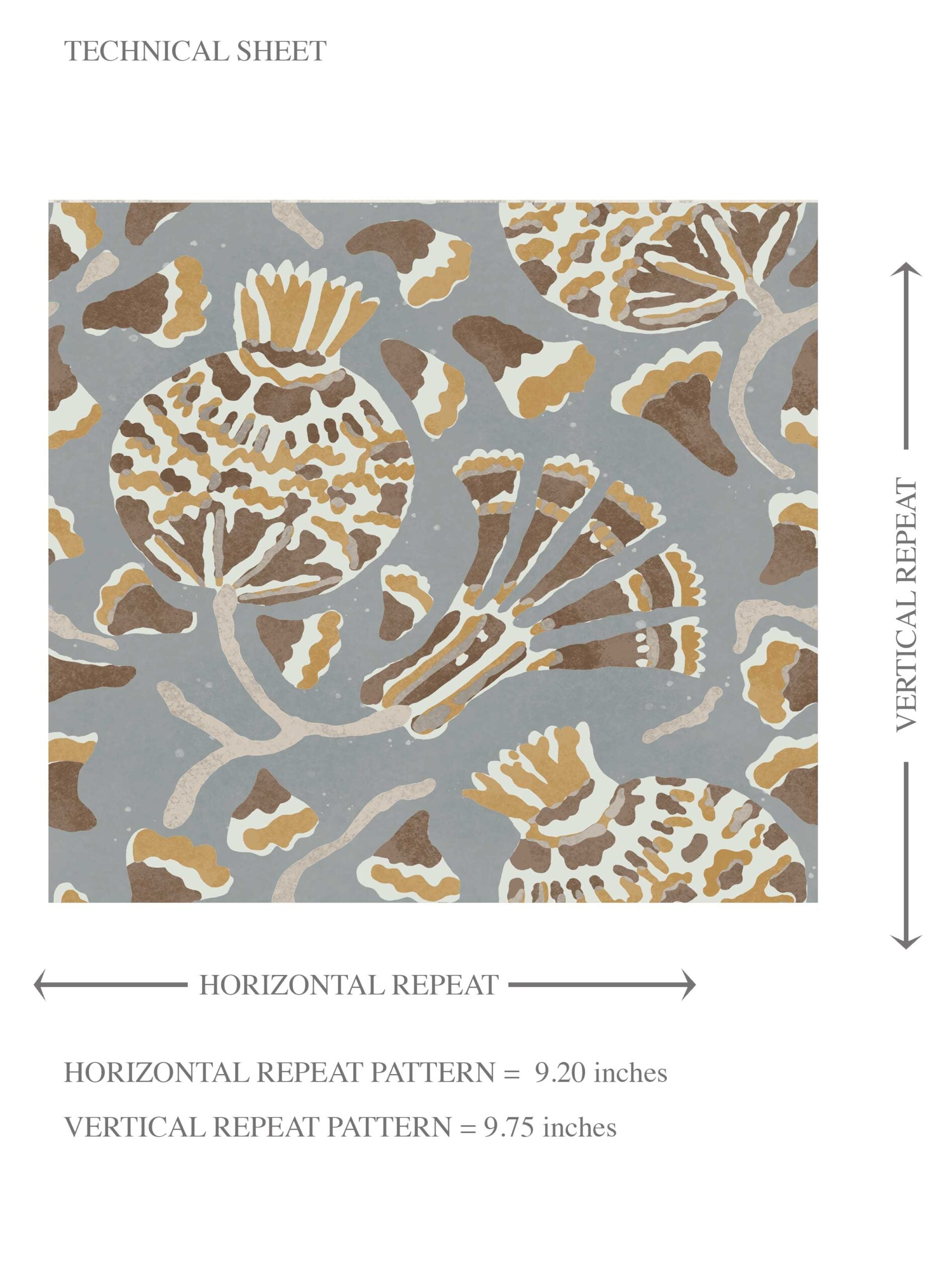 Modern Floral/ Botanical Kids Room Wallpaper Sample (Blue-Gray/ Brown/ Gold/ Beige)