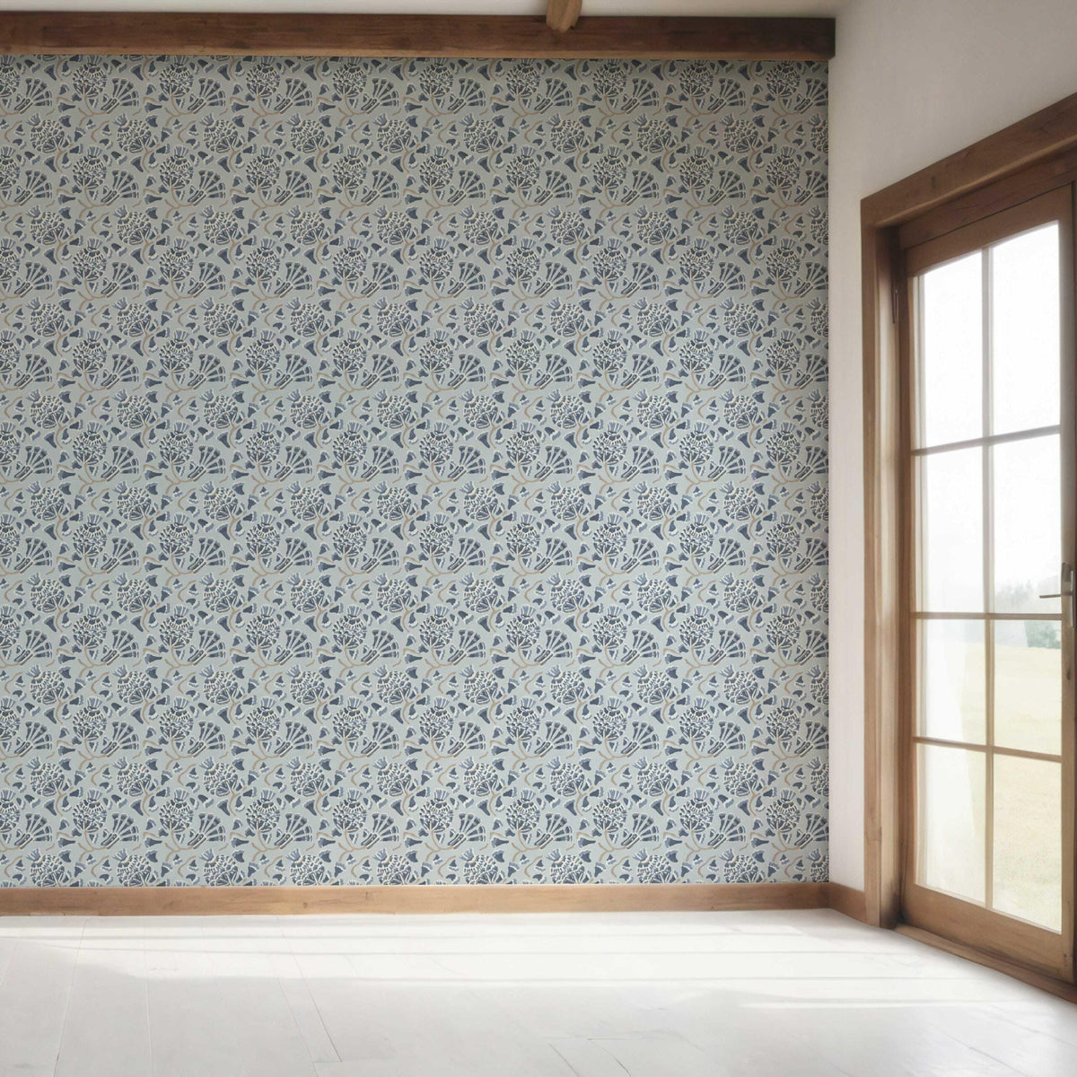 Modern Floral/ Botanical Bedroom Wallpaper (Slate Blue/ Gray)