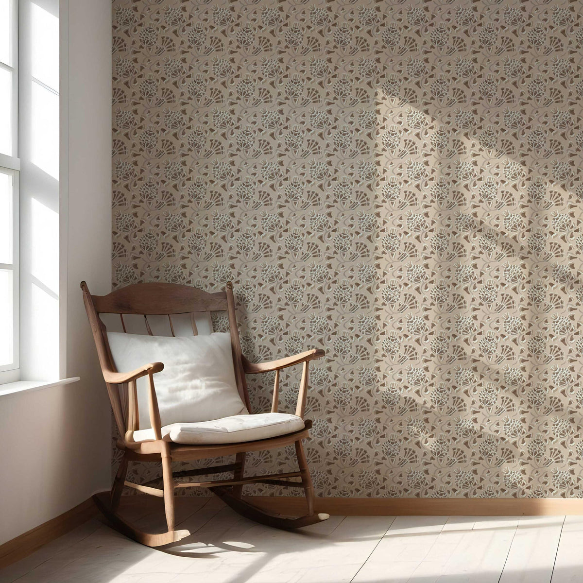 Neutral Modern Floral/ Botanical Nursery Wallpaper Sample (Brown/ Taupe/ Beige)