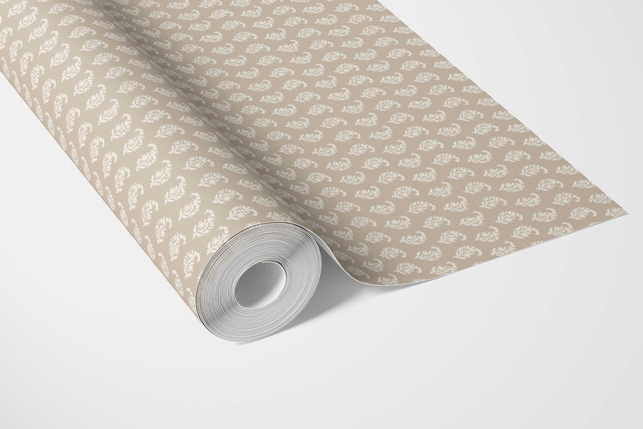 Neutral Small Paisley Floral Patterned Print Kitchen Wallpaper (Beige/ White)