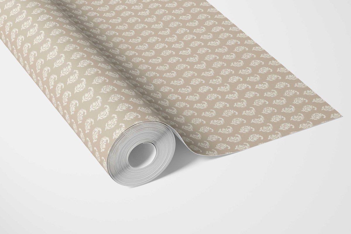 Neutral Small Paisley Floral Patterned Print Kitchen Wallpaper Sample (Beige/ White)