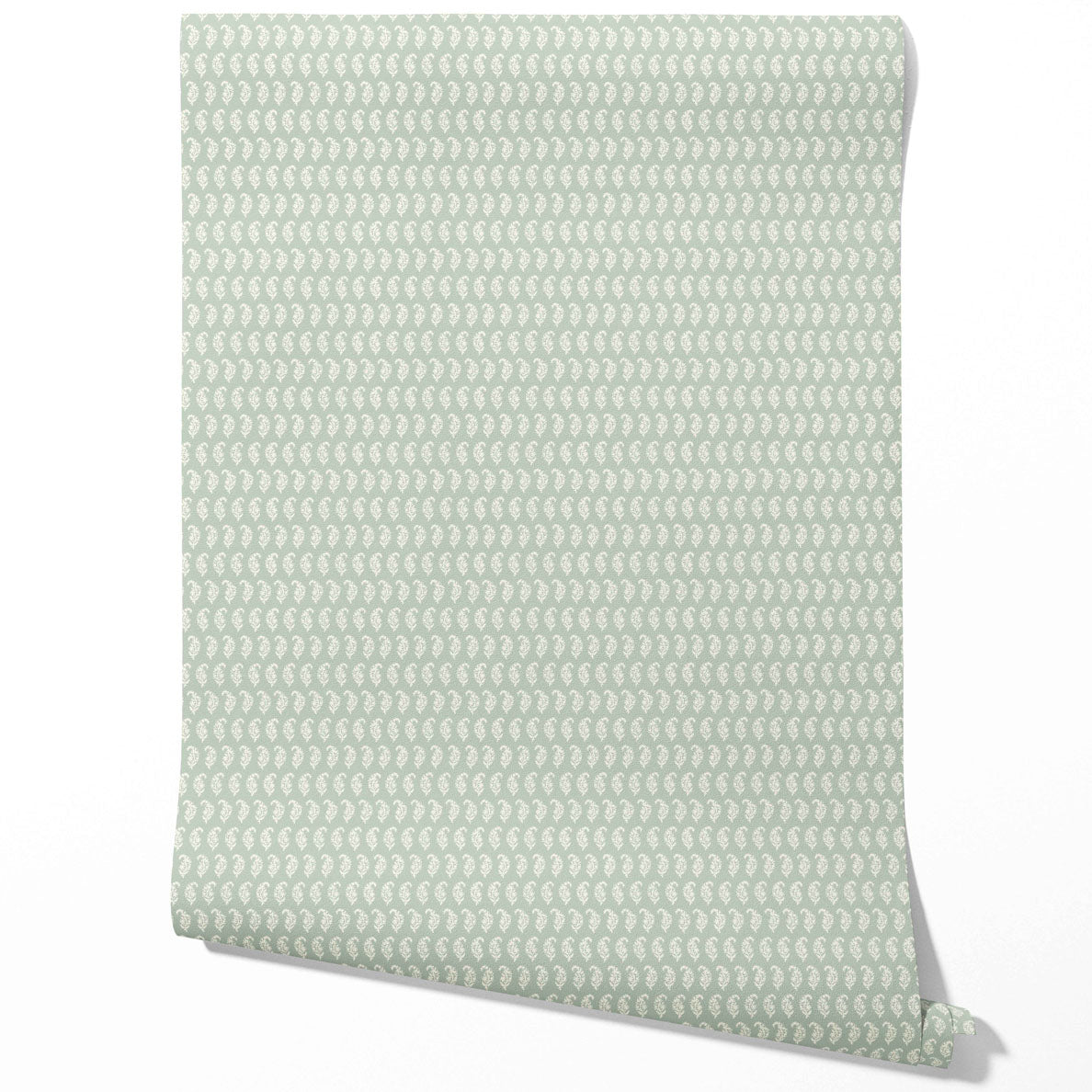 Small Paisley Floral Patterned Print Traditional Wallpaper Sample (Green/ White)