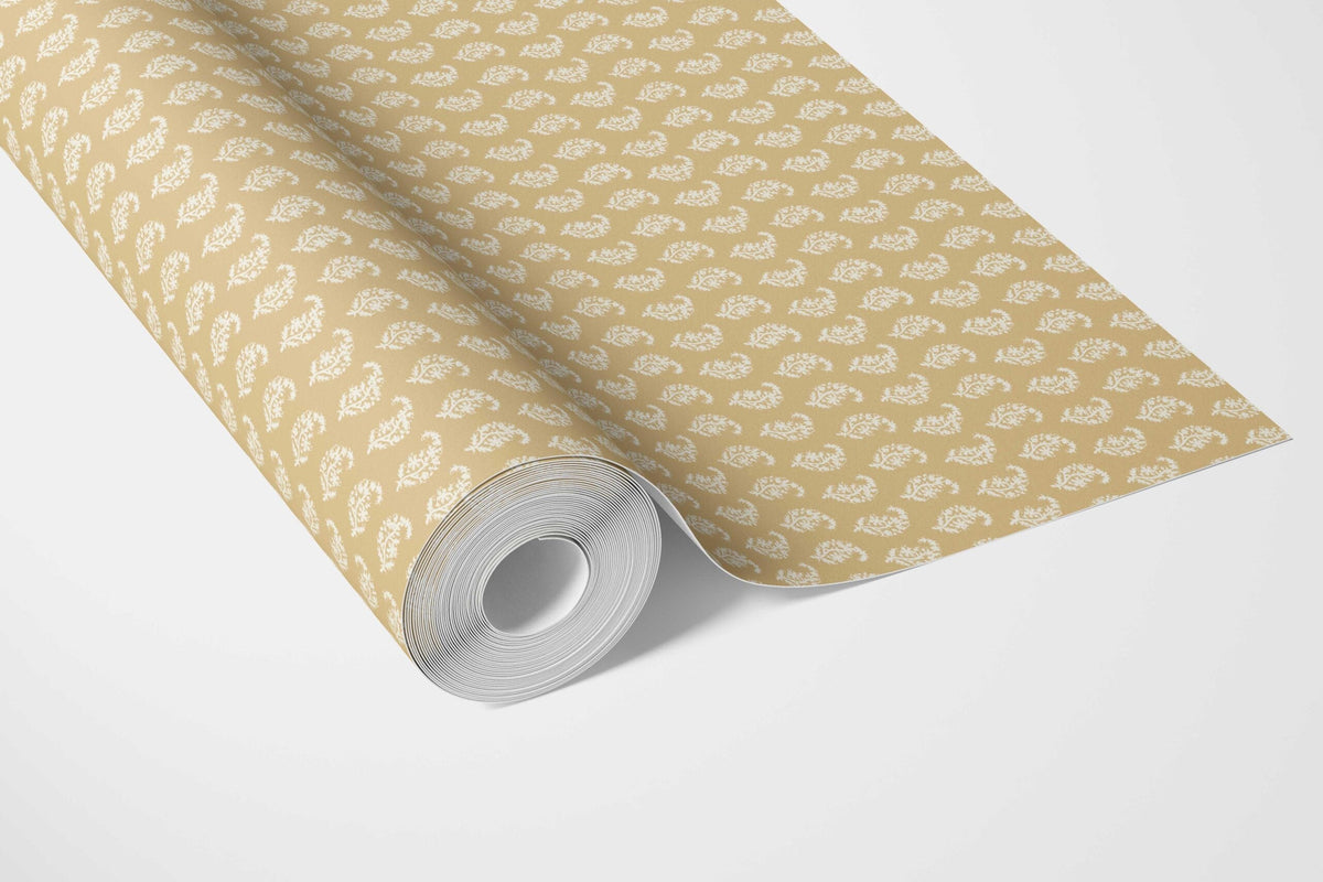 Small Paisley Floral Patterned Print Kitchen Wallpaper Sample (Yellow/ White )