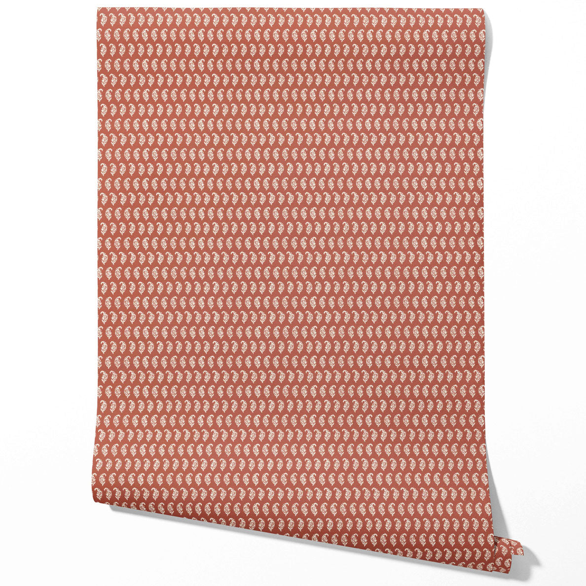 Small Paisley Floral Patterned Print Traditional Wallpaper (Brick Red/ White)