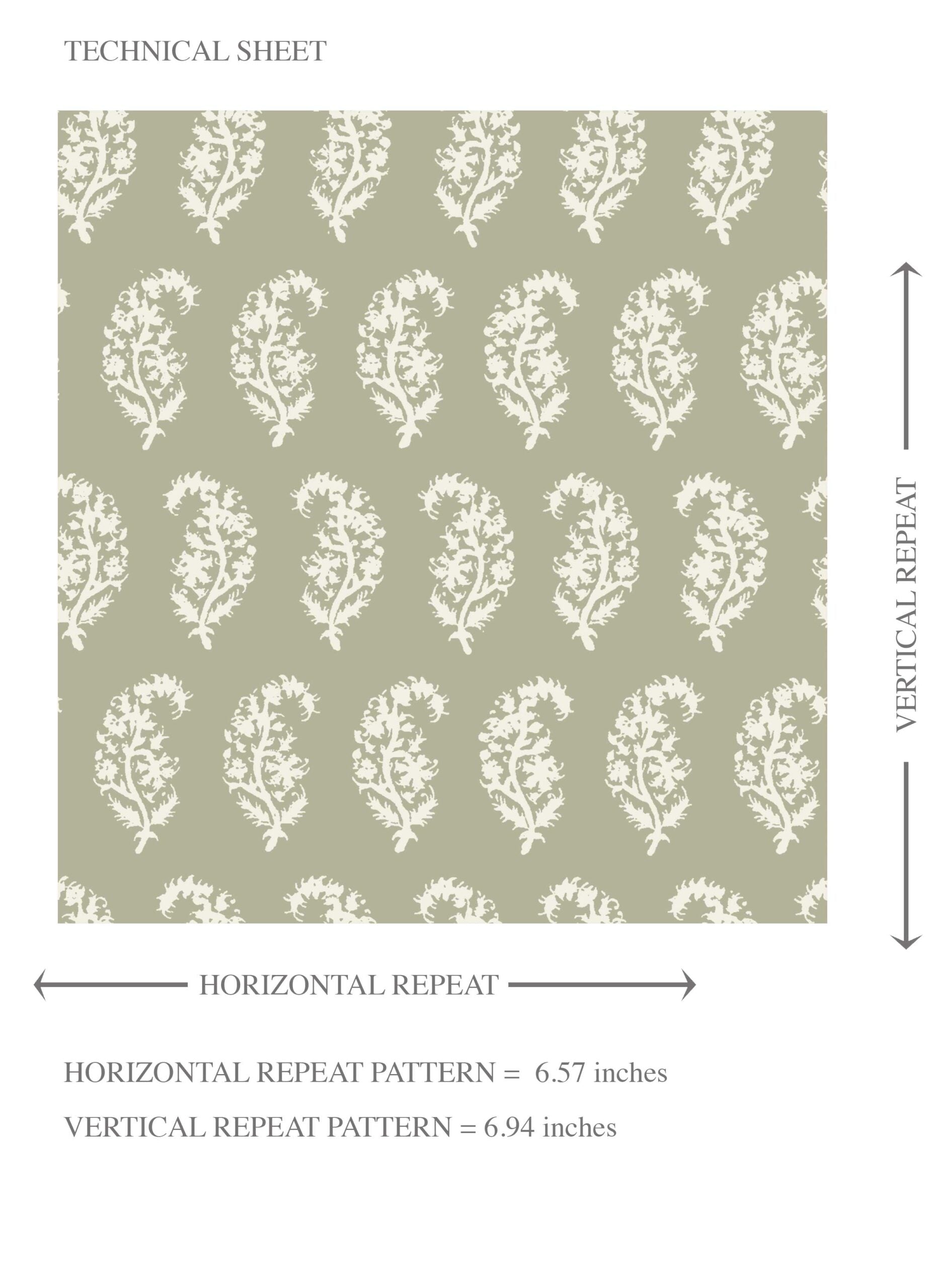 Small Paisley Floral Patterned Print Kids Room Wallpaper Sample (Olive Green/ White)