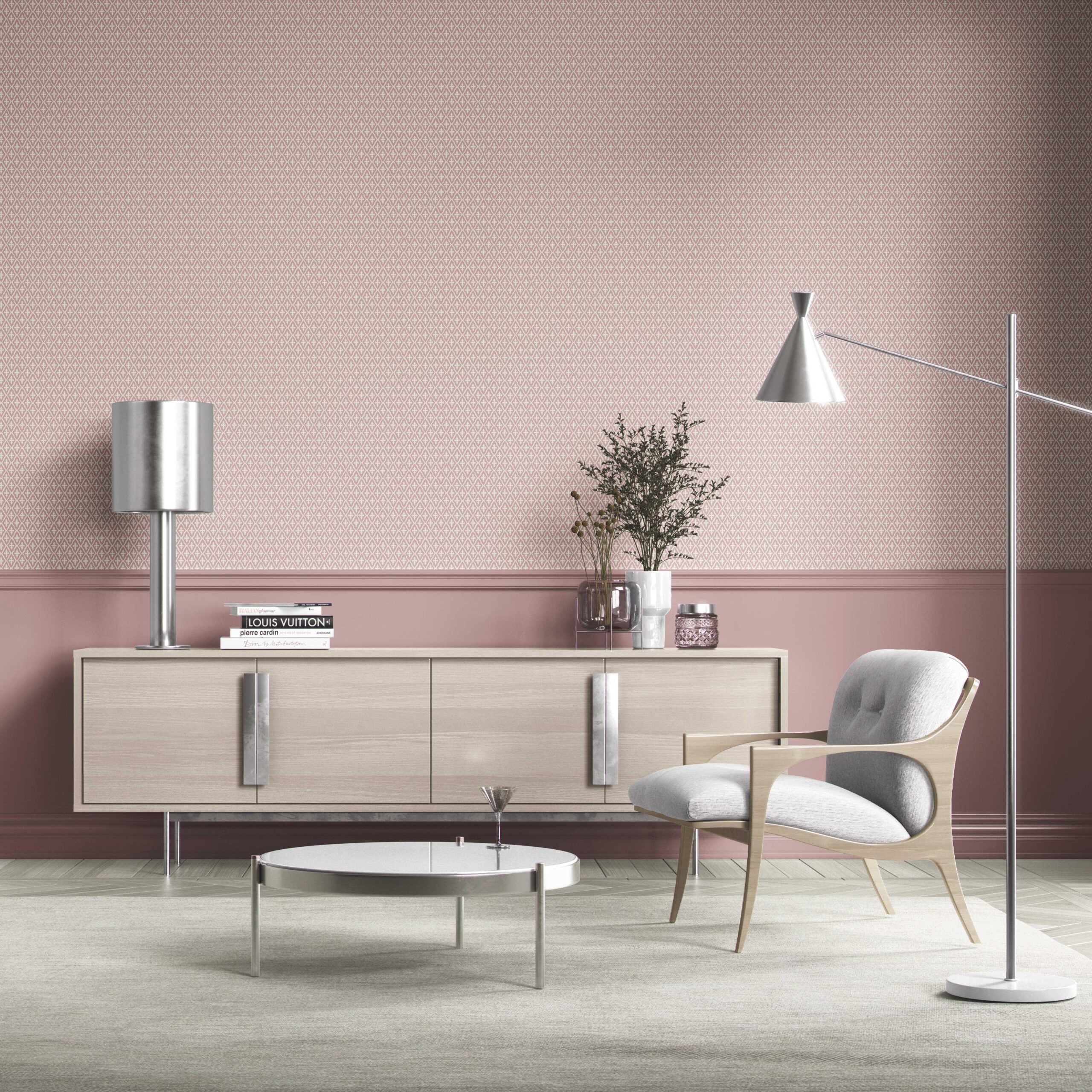 Geometric Diamond Lattice Bathroom Wallpaper Sample (Pink/ White)