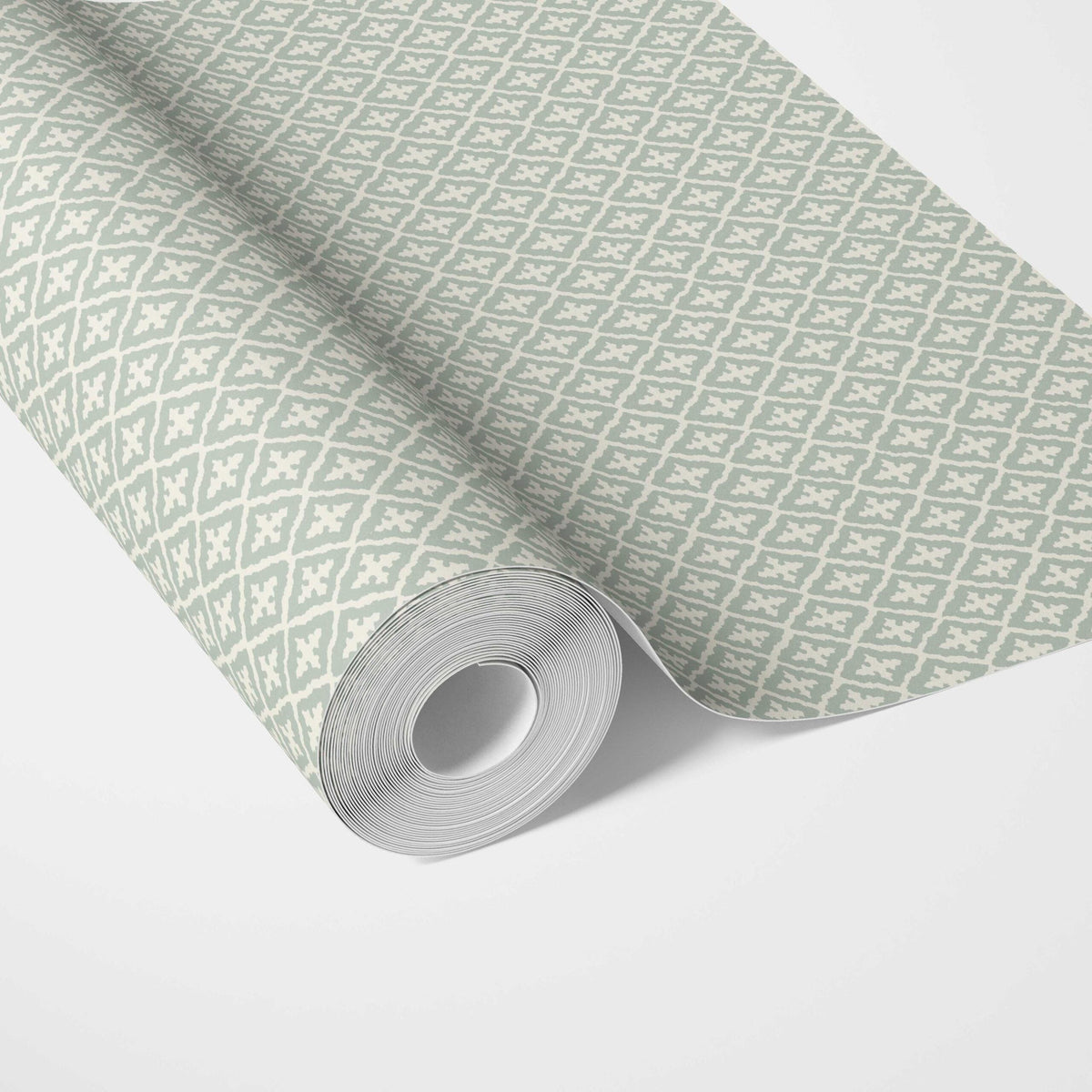 Geometric Diamond Lattice Traditional Wallpaper Sample (Green/ White)