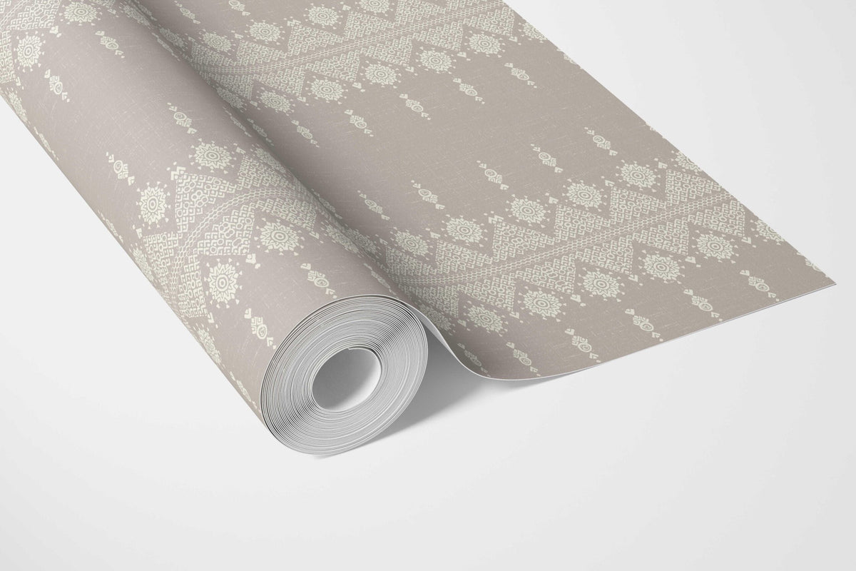 Neutral Floral Striped Bathroom Wallpaper Sample (Gray/ Off White)