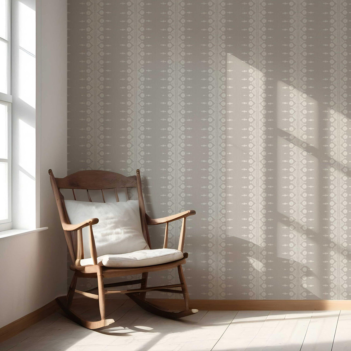 Neutral Floral Striped Nursery Wallpaper Sample (Gray/ Off White)