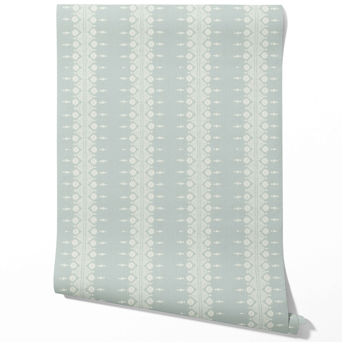 Floral Striped Traditional Wallpaper Sample (Duck Egg Blue/ Off-White)