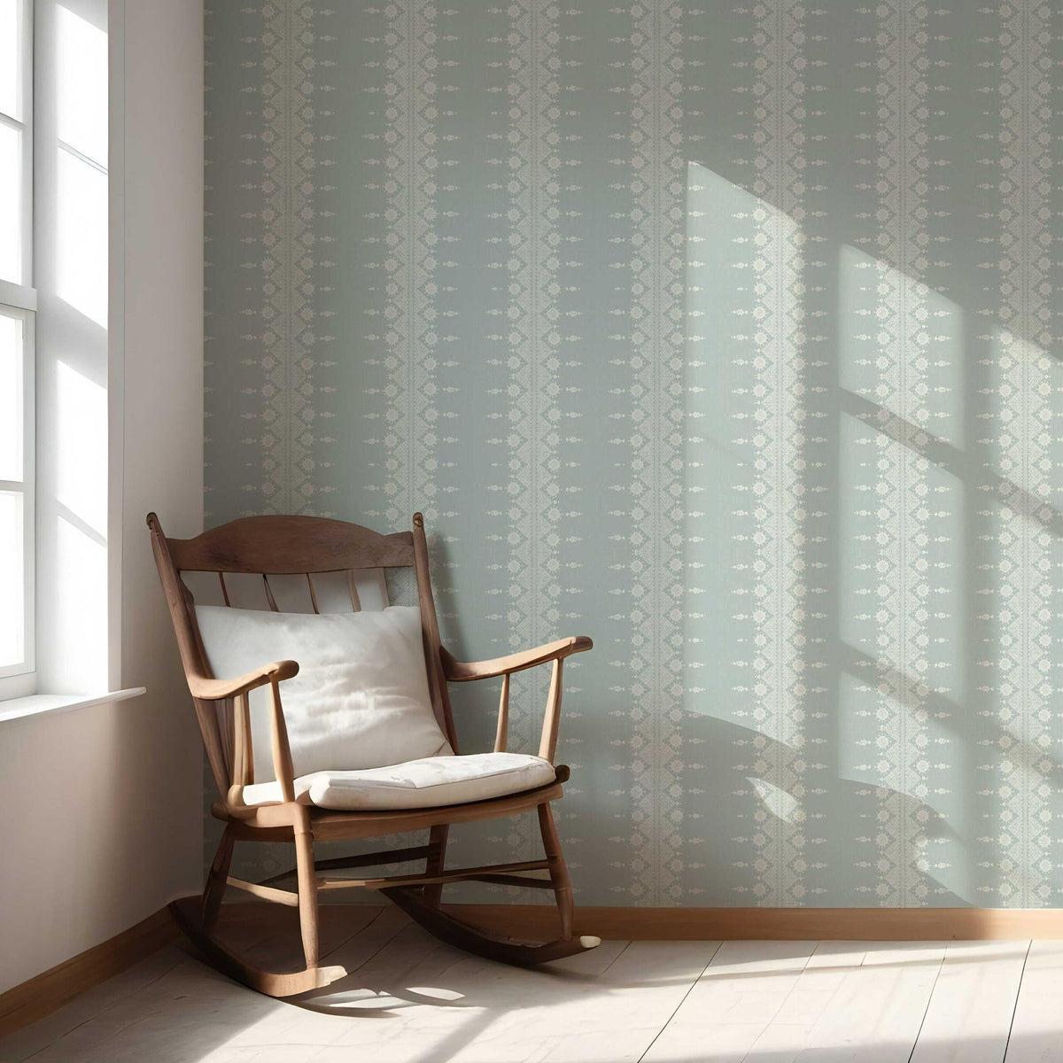 Floral Striped Nursery Wallpaper Sample (Duck Egg Blue/ Off-White)