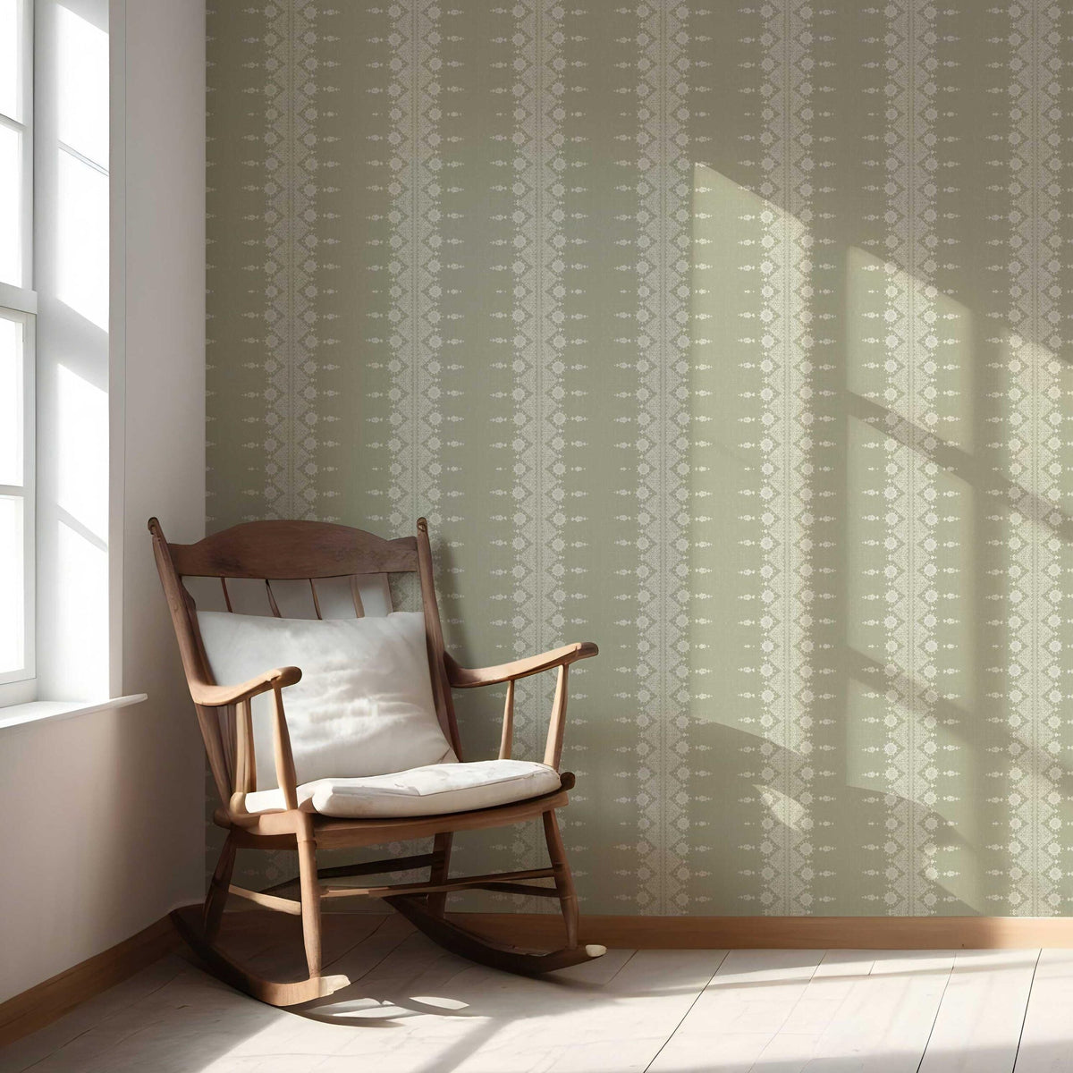 Floral Striped Nursery Wallpaper Sample (Green/ Off-White)