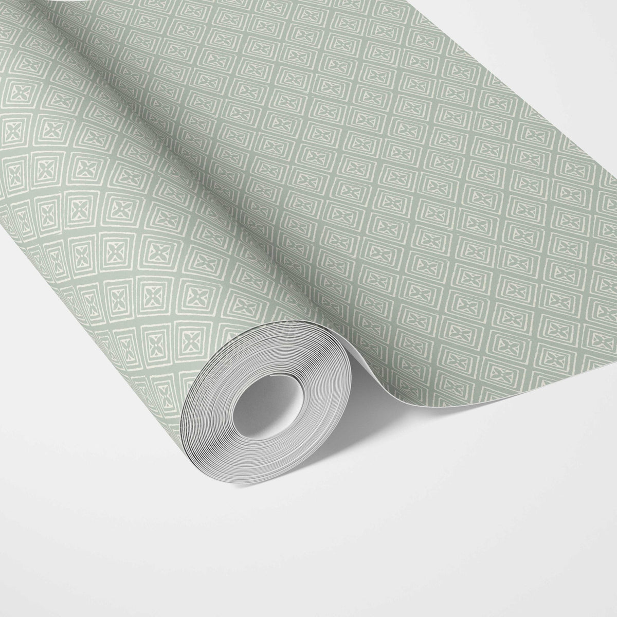 Small Diamond Lattice/ Textured Check Traditional Wallpaper Sample (Green/ White)