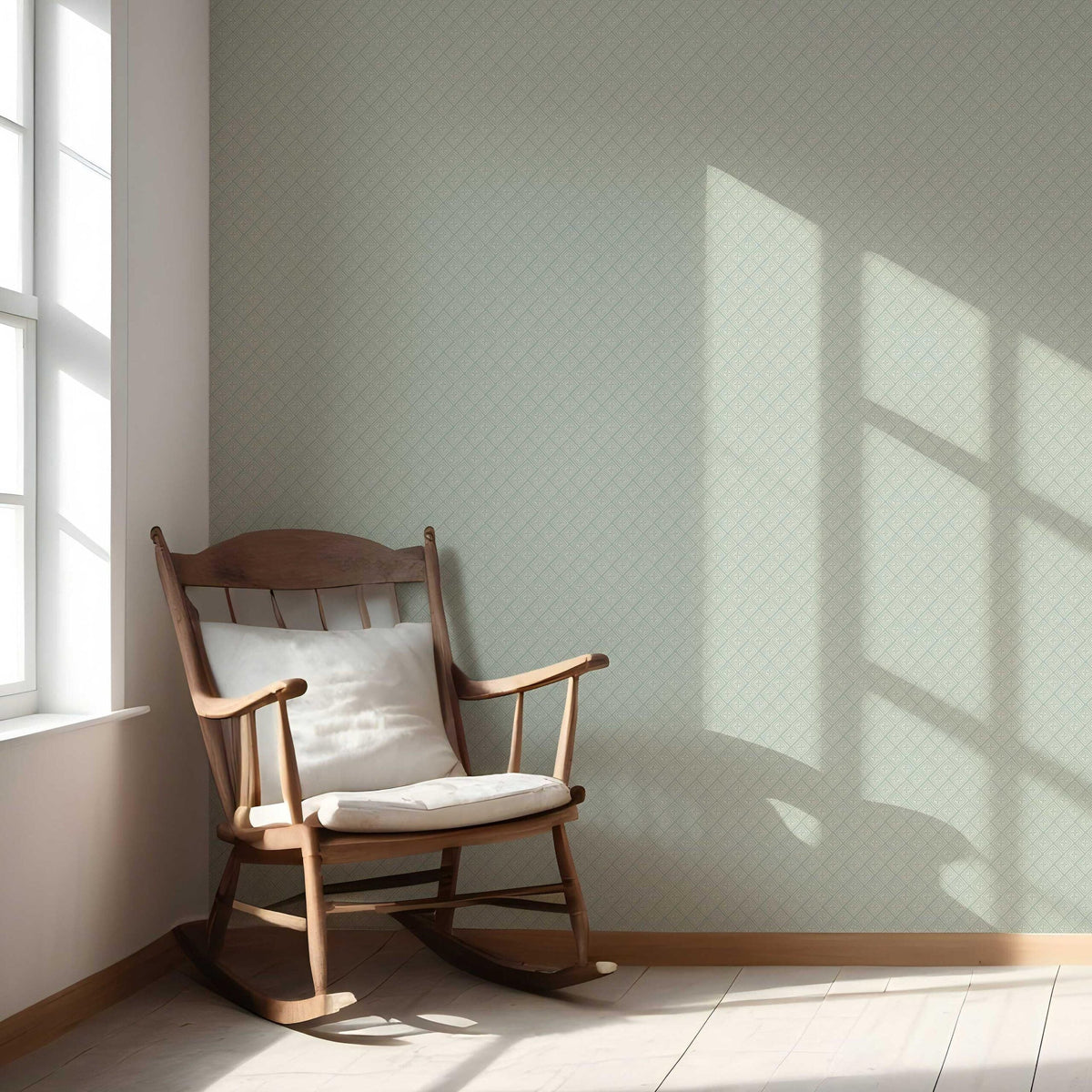 Small Diamond Lattice/ Textured Check Nursery Wallpaper (Green/ White)