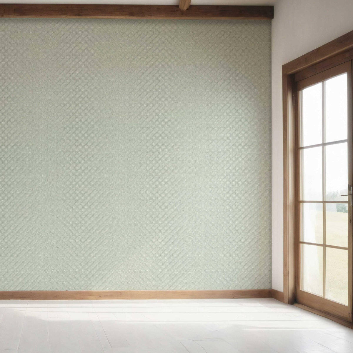 Small Diamond Lattice/ Textured Check Bedroom Wallpaper Sample (Green/ White)