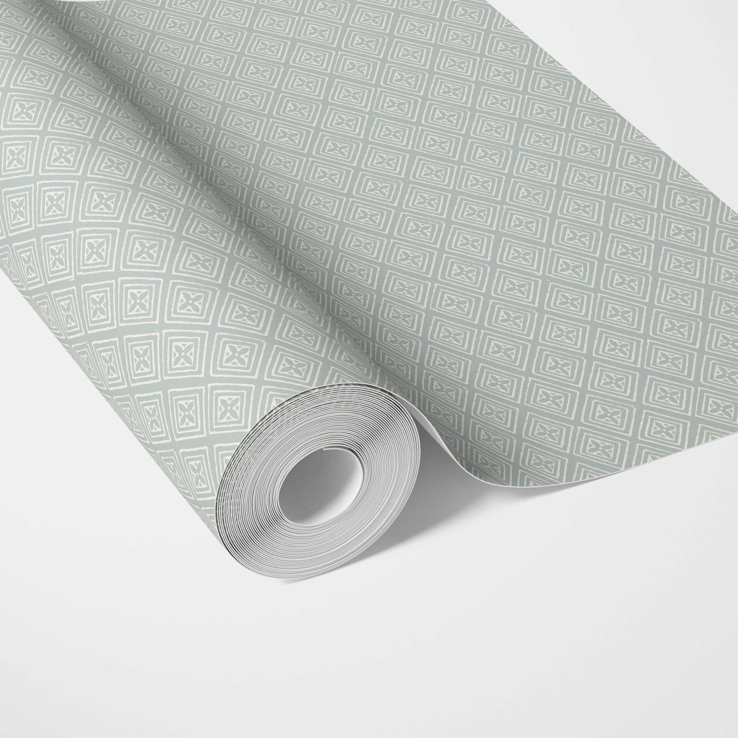 Small Diamond Lattice/ Textured Check Traditional Wallpaper Sample (Blue/ White)