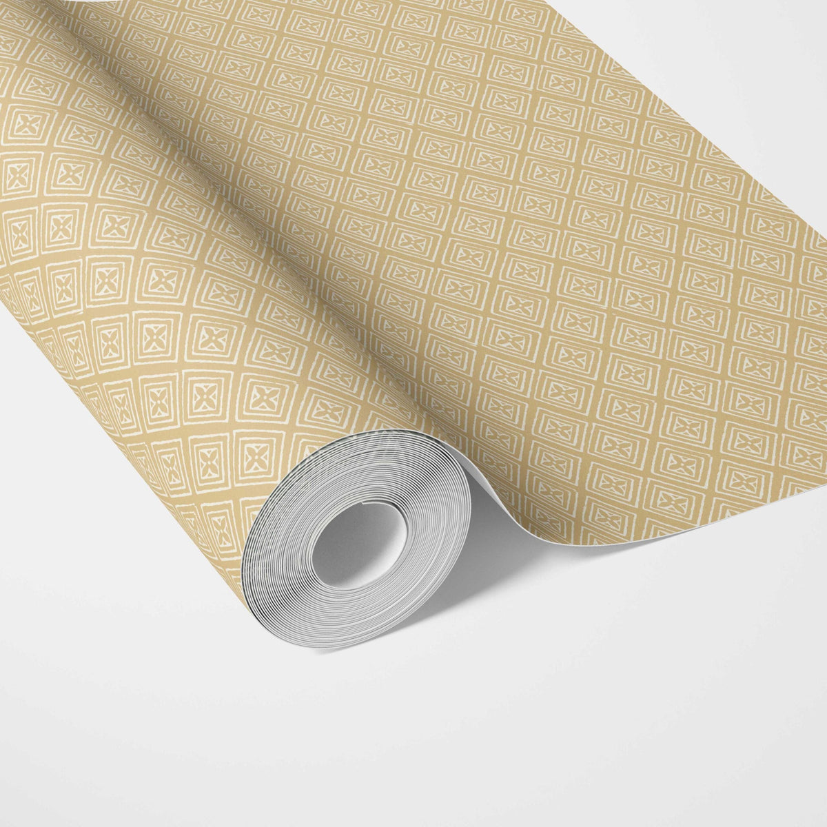 Small Diamond Lattice/ Textured Check Traditional Wallpaper (Ochre Yellow/ White)