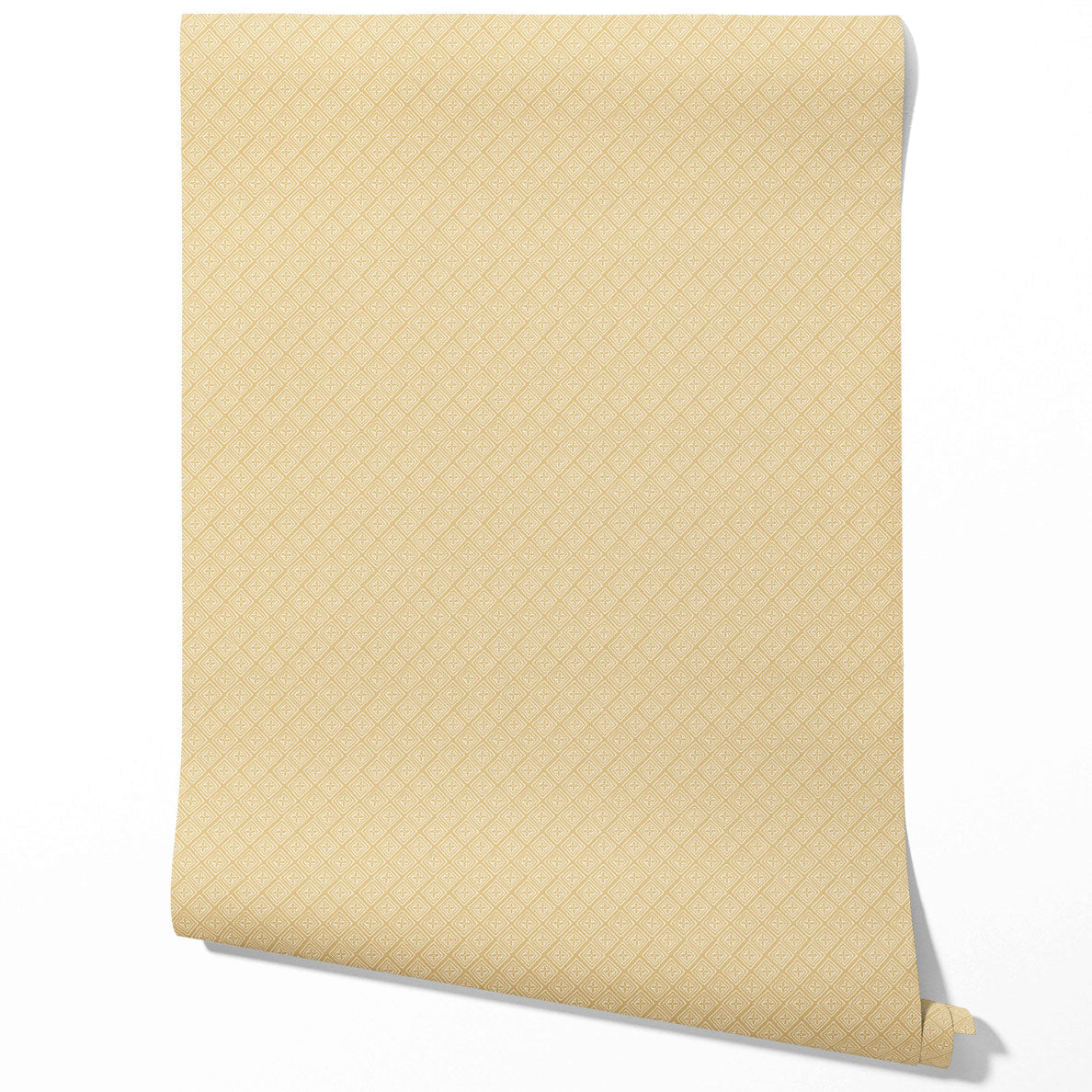 Small Diamond Lattice/ Textured Check Kitchen Wallpaper Sample (Ochre Yellow/ White)