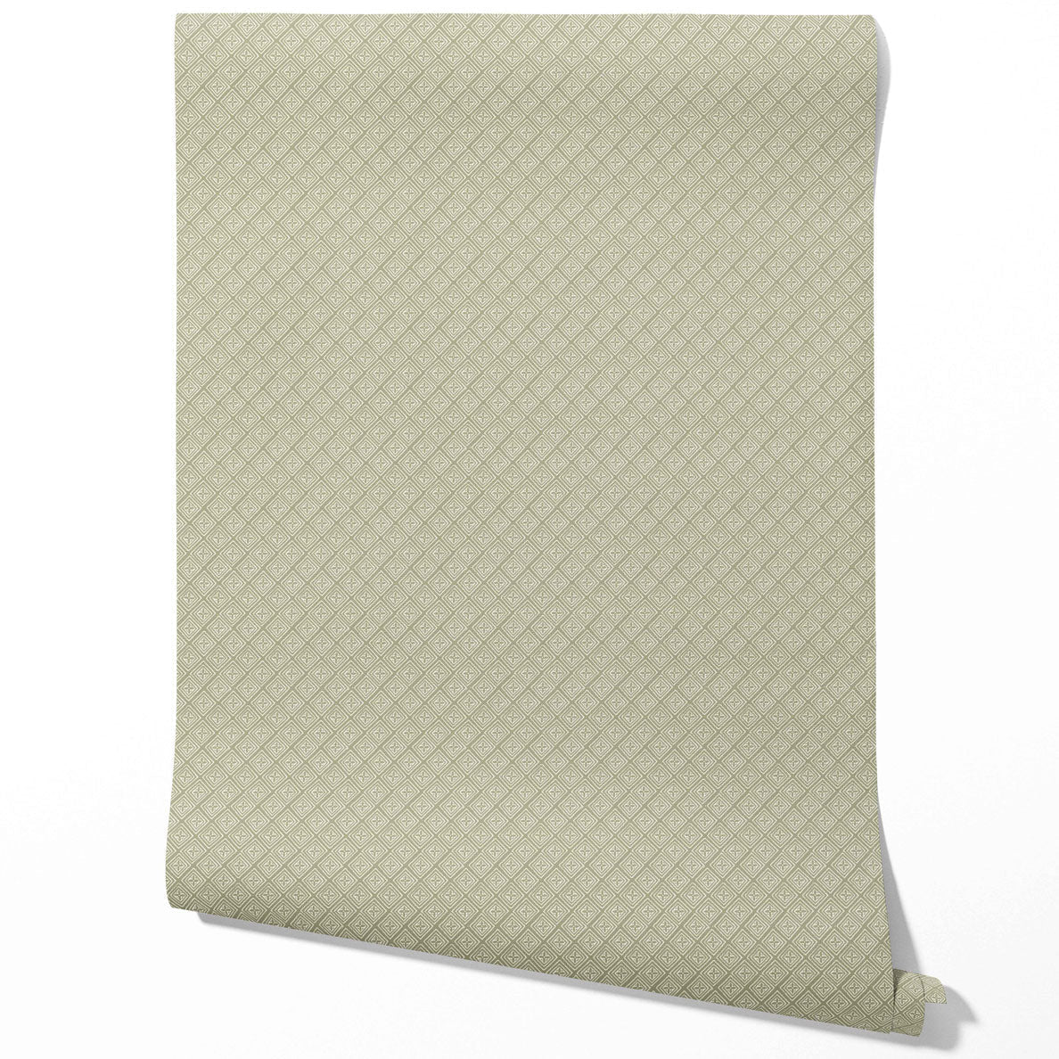 Small Diamond Lattice/ Textured Check Kitchen Wallpaper (Olive Green/ White)