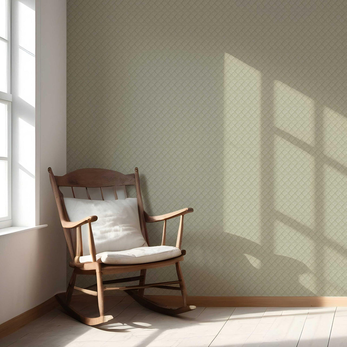 Small Diamond Lattice/ Textured Check Nursery Wallpaper (Olive Green/ White)