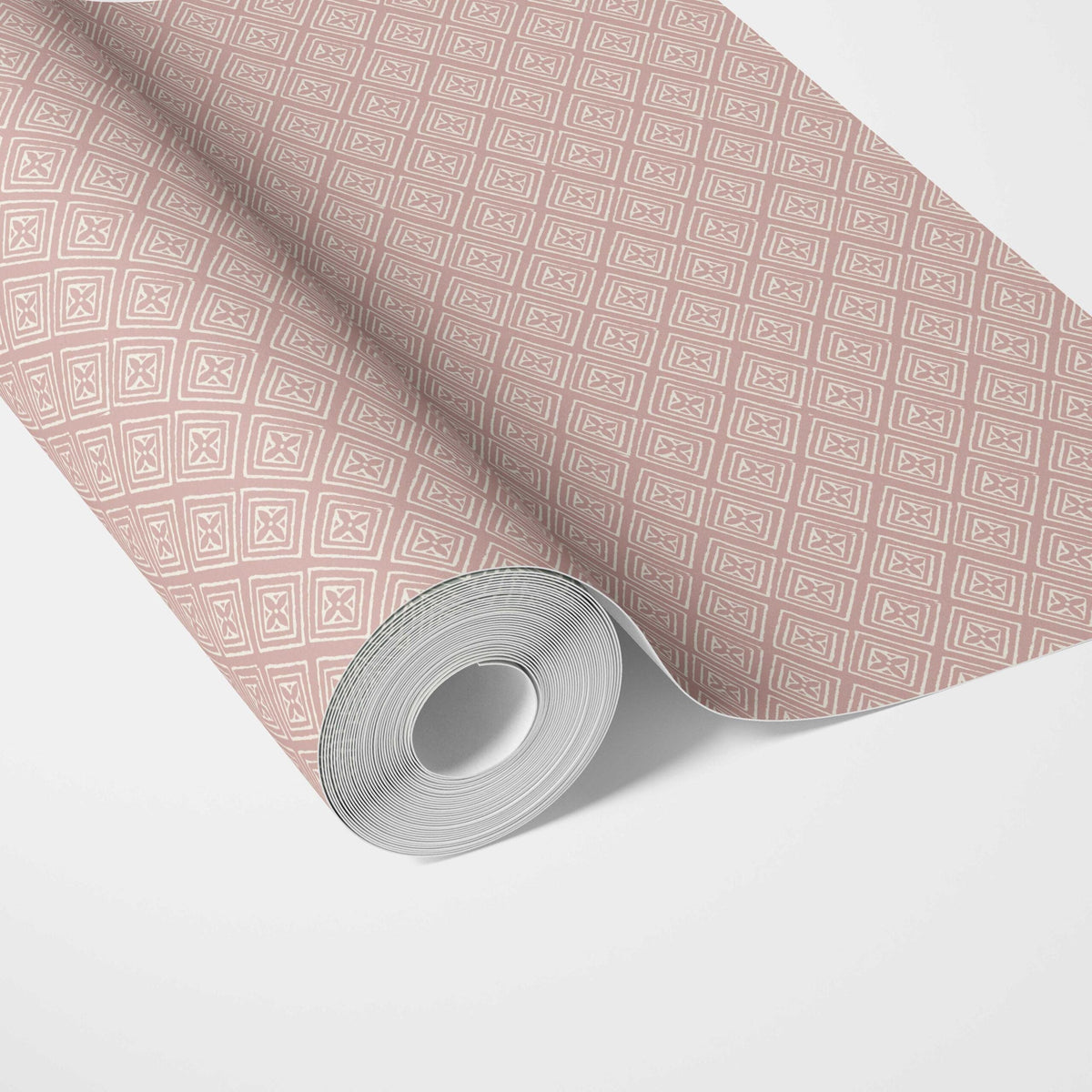 Small Diamond Lattice/ Textured Check Traditional Wallpaper (Pink/ White)