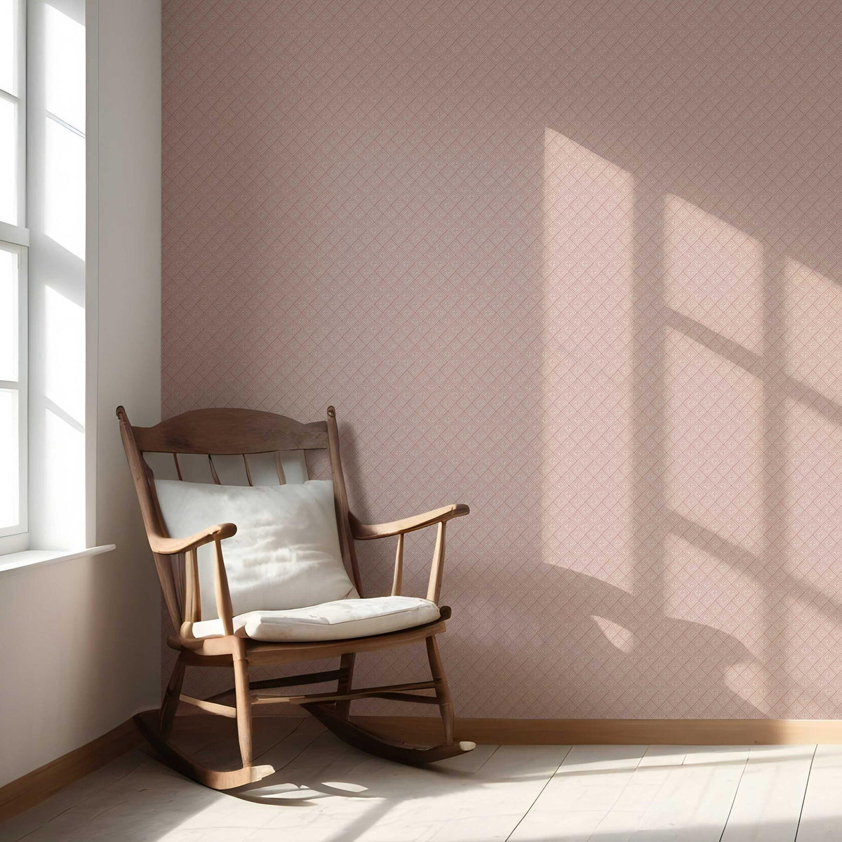 Small Diamond Lattice/ Textured Check Nursery Wallpaper Sample (Pink/ White)