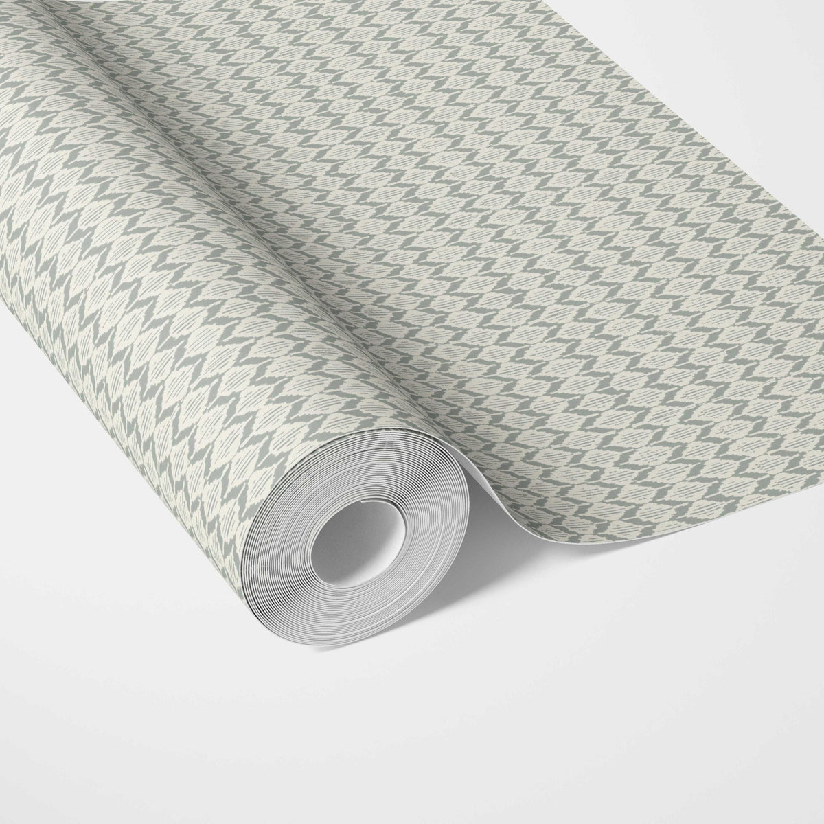 Geometric Ikat Striped Traditional Wallpaper Sample (Sage Gray/ White)