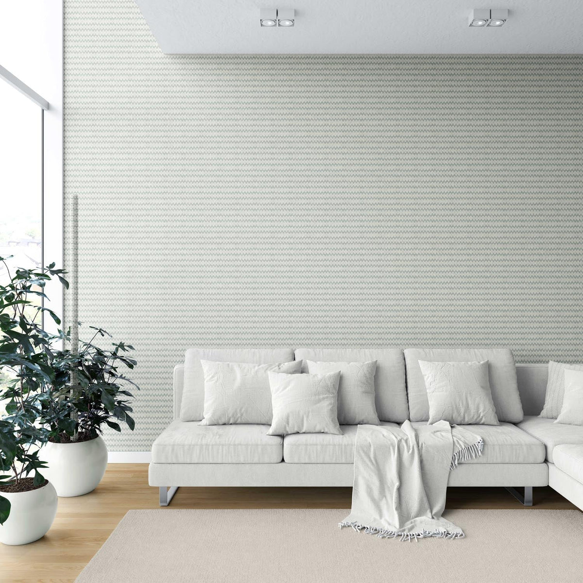 Geometric Ikat Striped Shower Toilet Wallpaper (Sage Gray/ White)