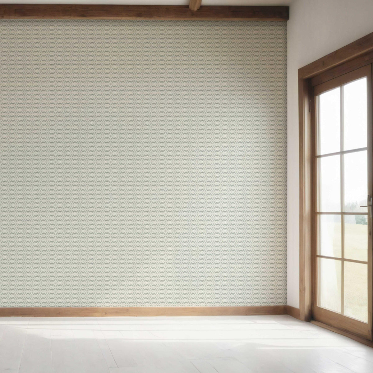 Geometric Ikat Striped Bedroom Wallpaper (Sage Gray/ White)