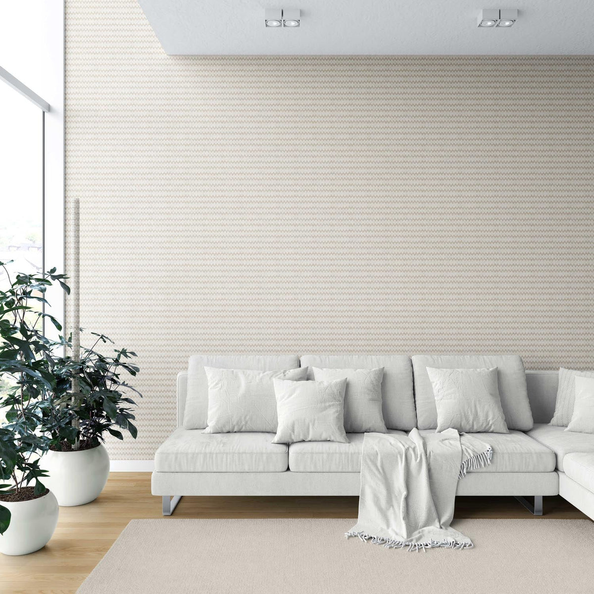 Neutral Ikat Striped Shower Toilet Wallpaper Sample (Beige/ Tan/ White)