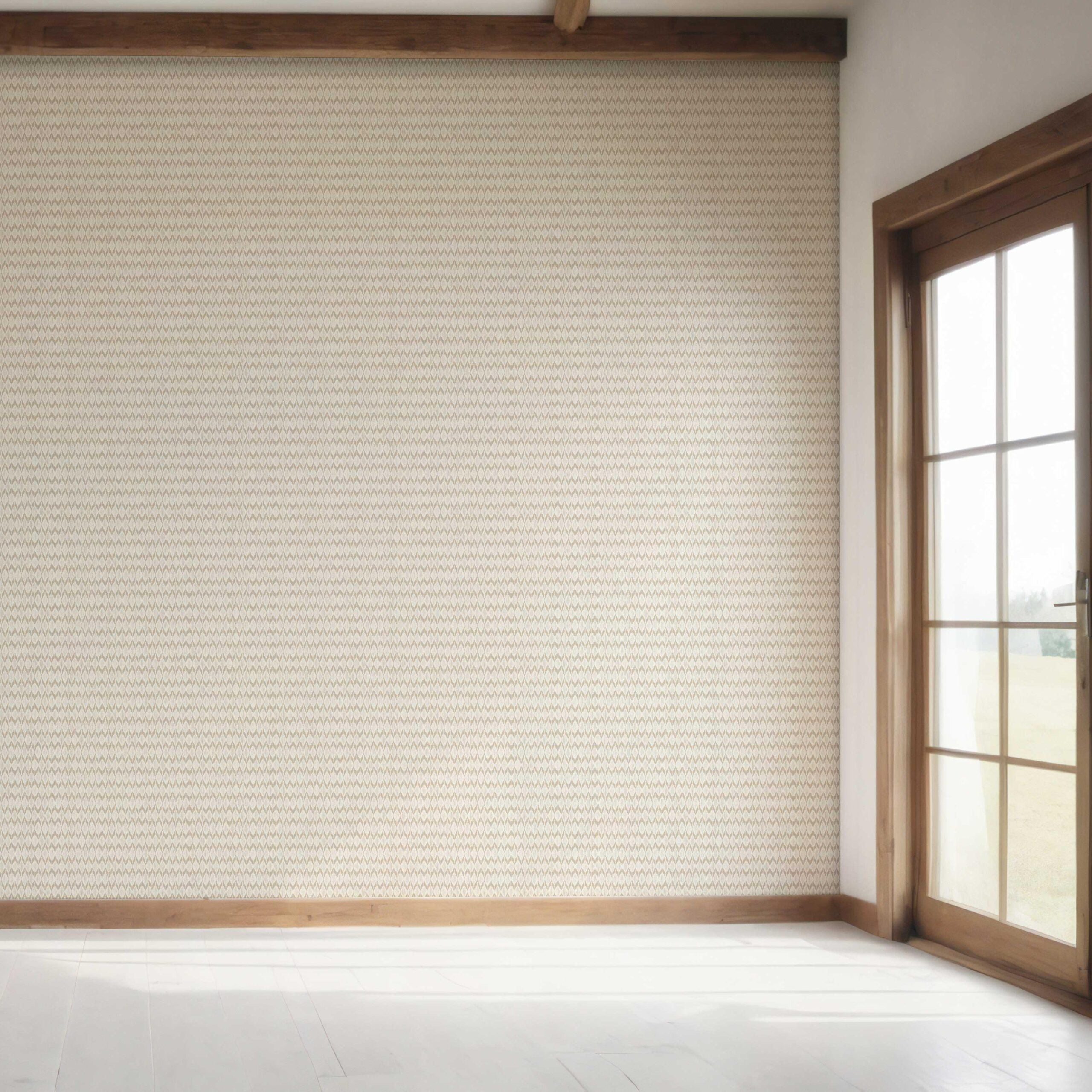 Neutral Ikat Striped Bedroom Wallpaper (Beige/ Tan/ White)