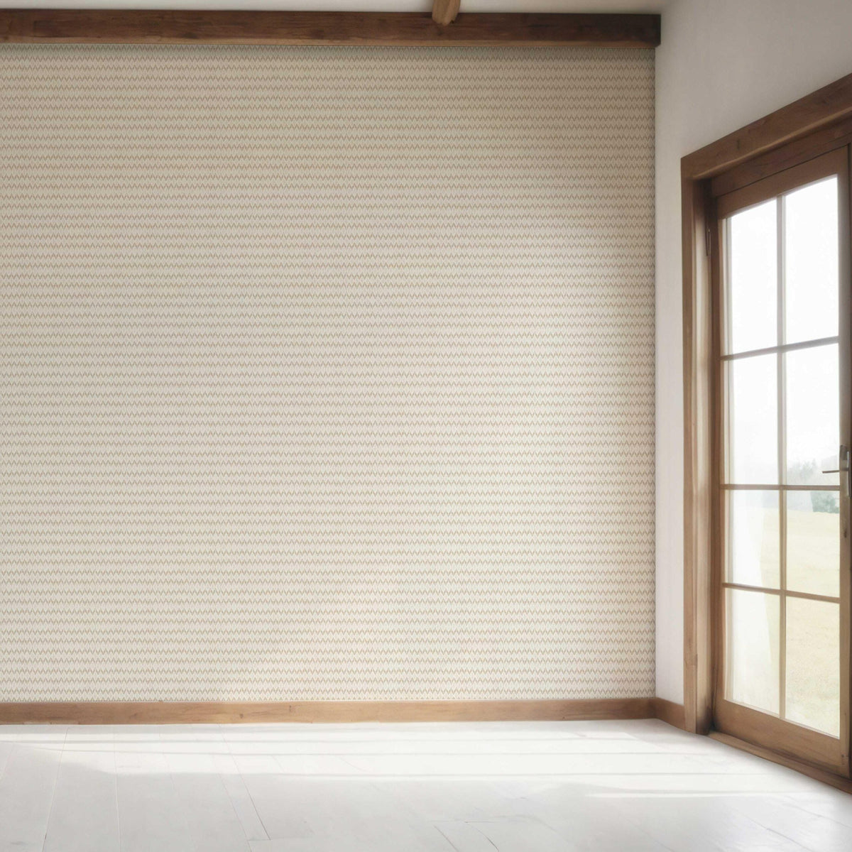 Neutral Ikat Striped Bedroom Wallpaper (Beige/ Tan/ White)