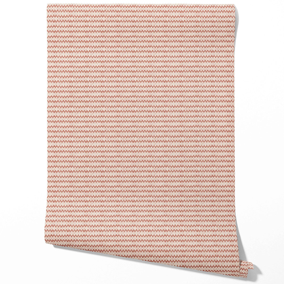 Geometric Ikat Striped Kitchen Wallpaper (Brick Red/ White)