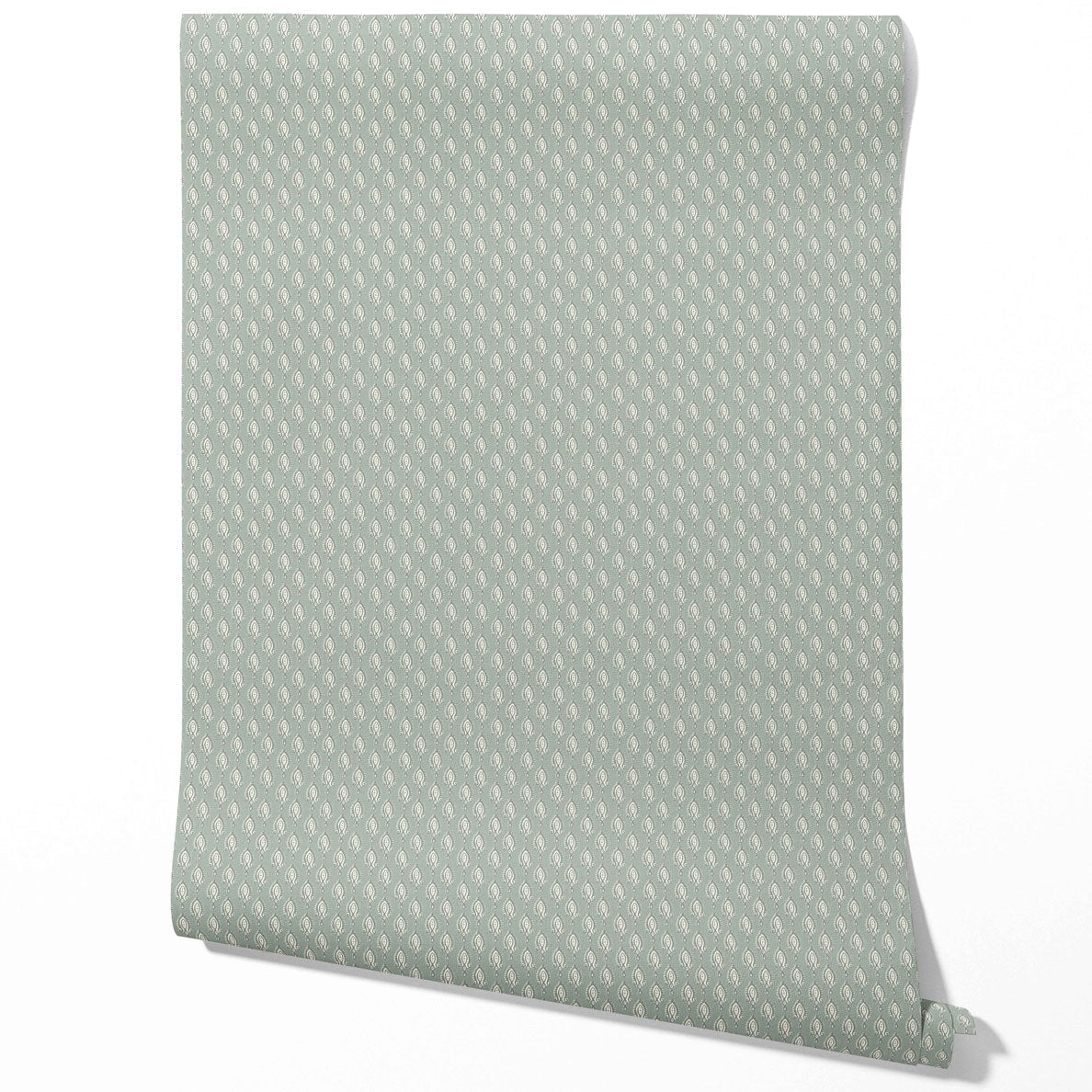 Textured Teardrop/ Paisley Block Print Kitchen Wallpaper Sample (Green-Gray/ White)