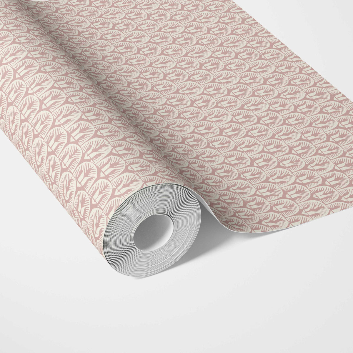 Geometric Scallops Floral Traditional Wallpaper (Pink/ White)