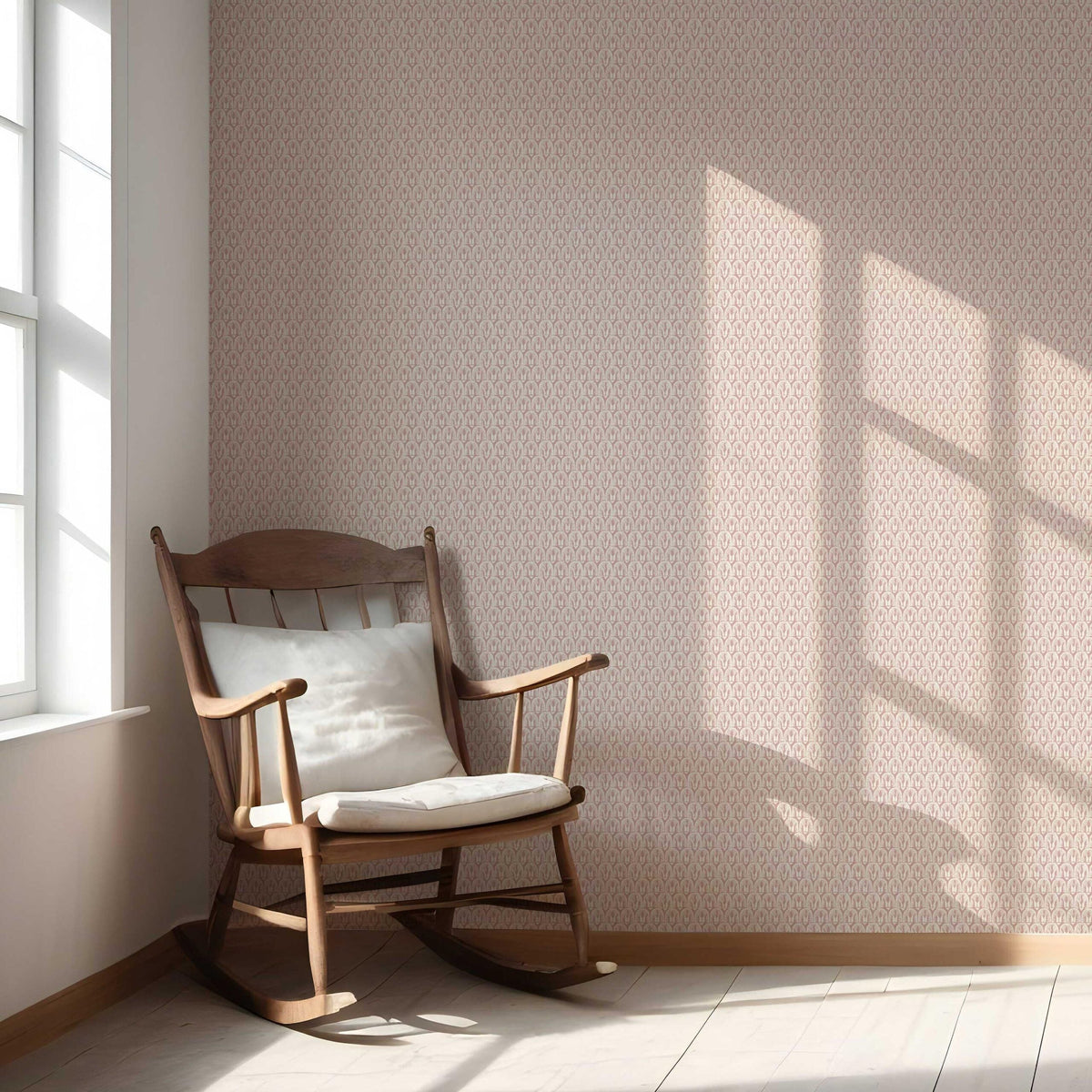 Geometric Scallops Floral Nursery Wallpaper Sample (Pink/ White)