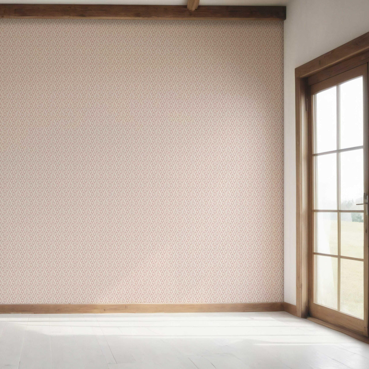 Geometric Scallops Floral Bedroom Wallpaper Sample (Pink/ White)