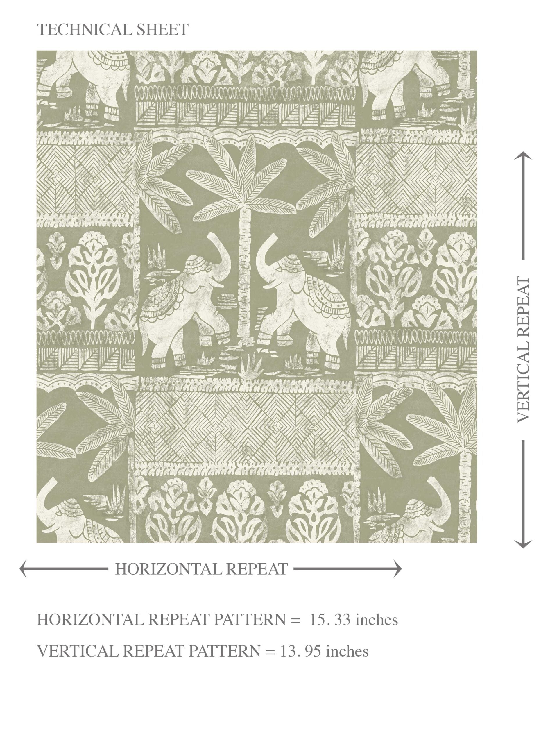 Ethnic/ Heritage Elephants & Animals Print Kids Room Wallpaper Sample (Olive Green/ White)